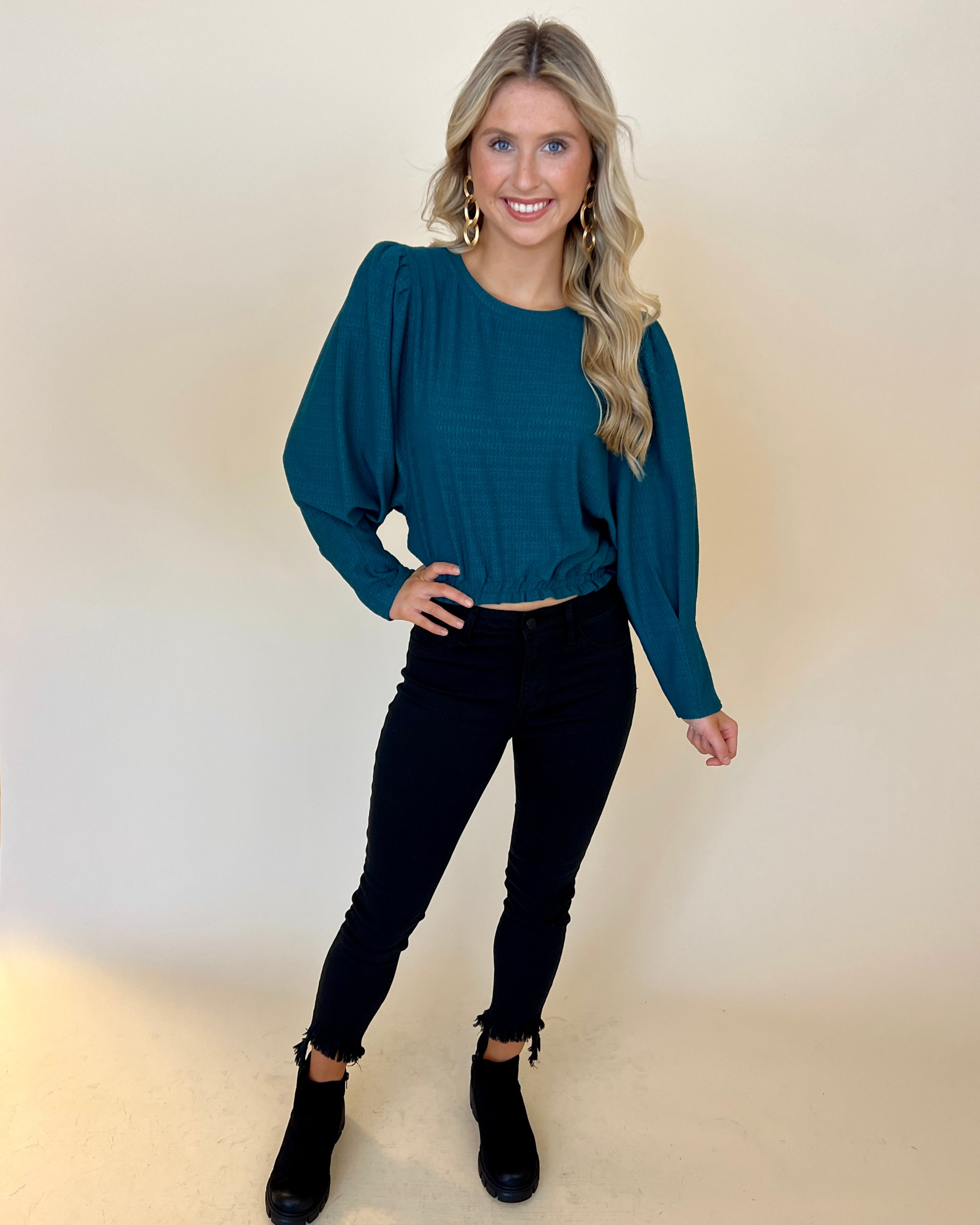 Crushing On You Teal Textured Cutout Crop Top-Shop-Womens-Boutique-Clothing