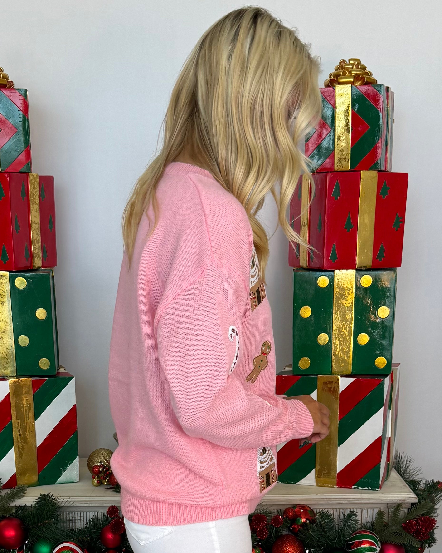 Winter Wonderland Lt. Pink Gingerbread Sweater-Shop-Womens-Boutique-Clothing
