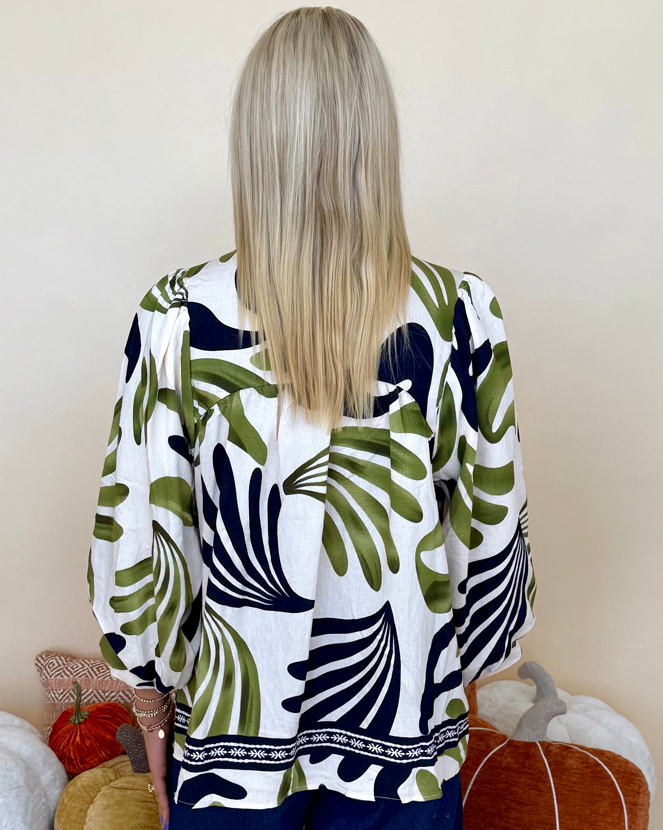 Listen To Me Olive Mix Leaf Print Top-Shop-Womens-Boutique-Clothing