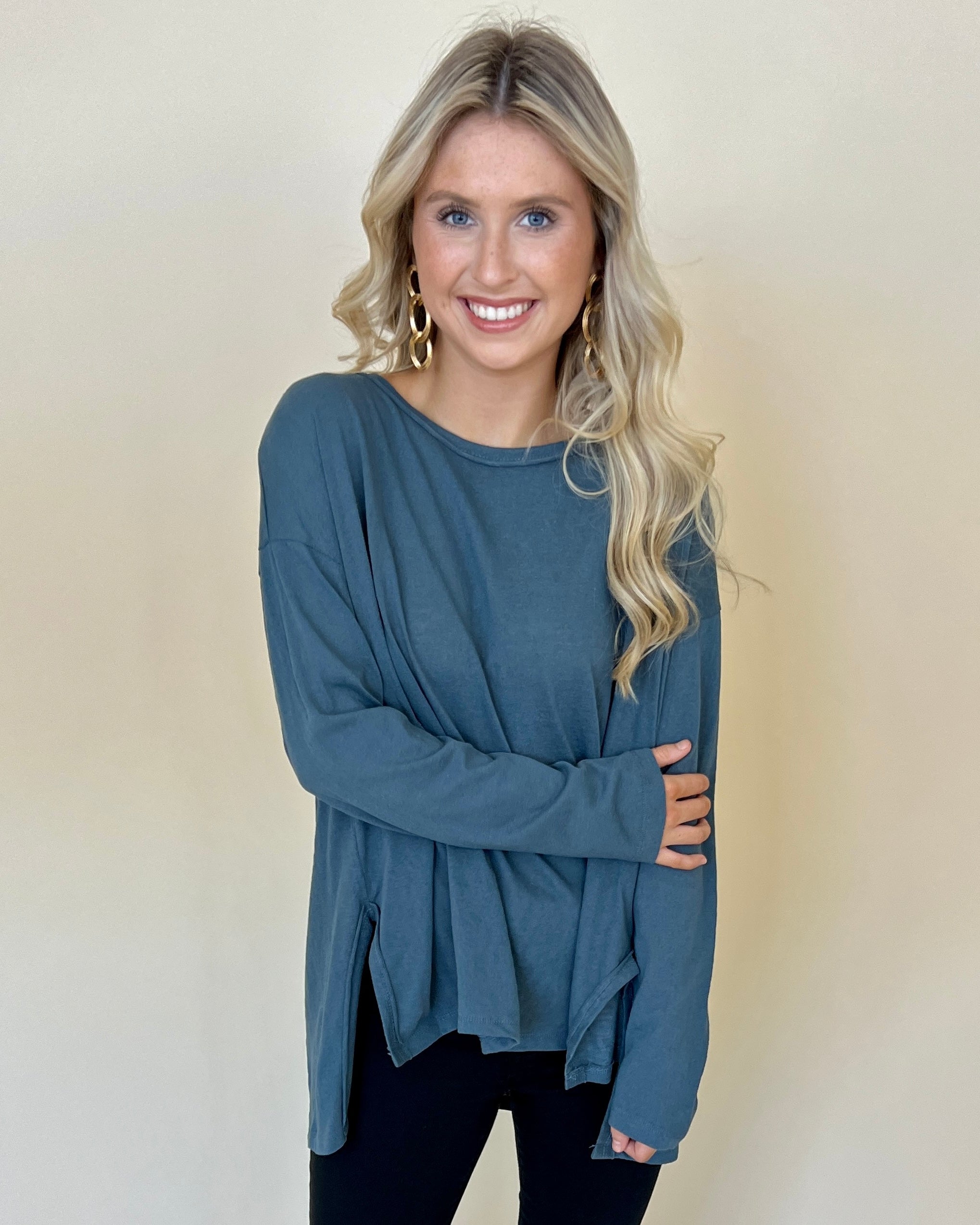 Your Exceptional Teal Cotton Slub Top-Shop-Womens-Boutique-Clothing