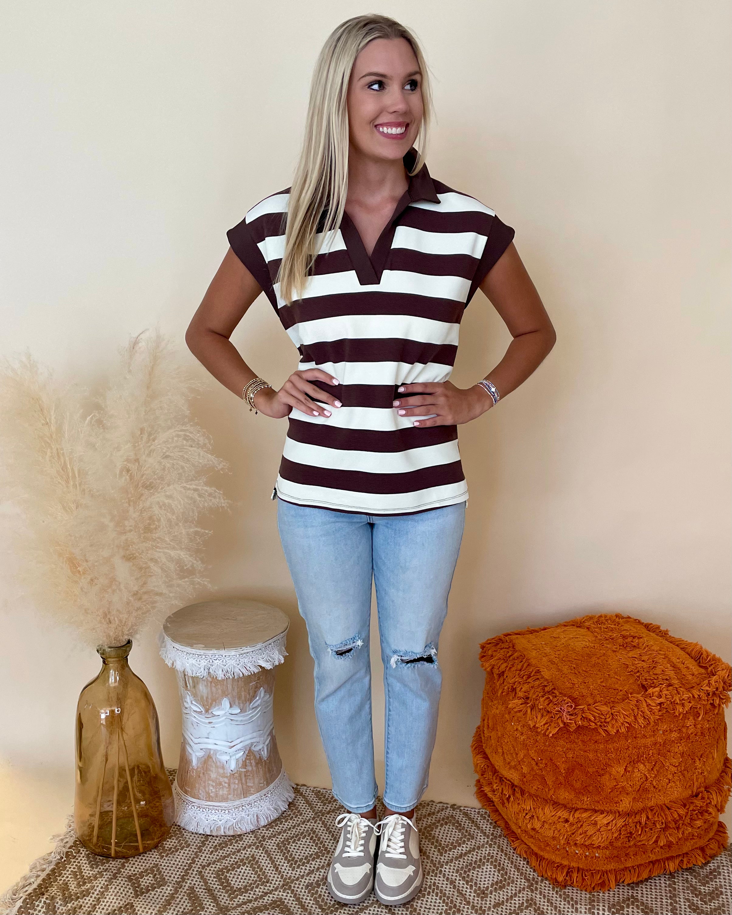 Lucky To Have Brown Collared Top-Shop-Womens-Boutique-Clothing