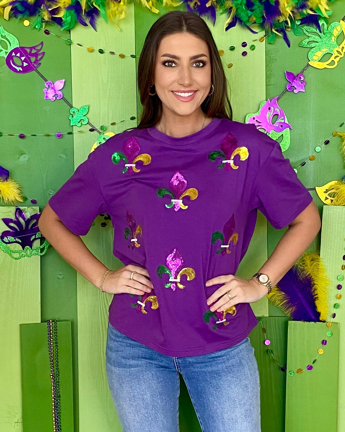 Uptown Stroll Purple Fleur De Lis Top-Shop-Womens-Boutique-Clothing