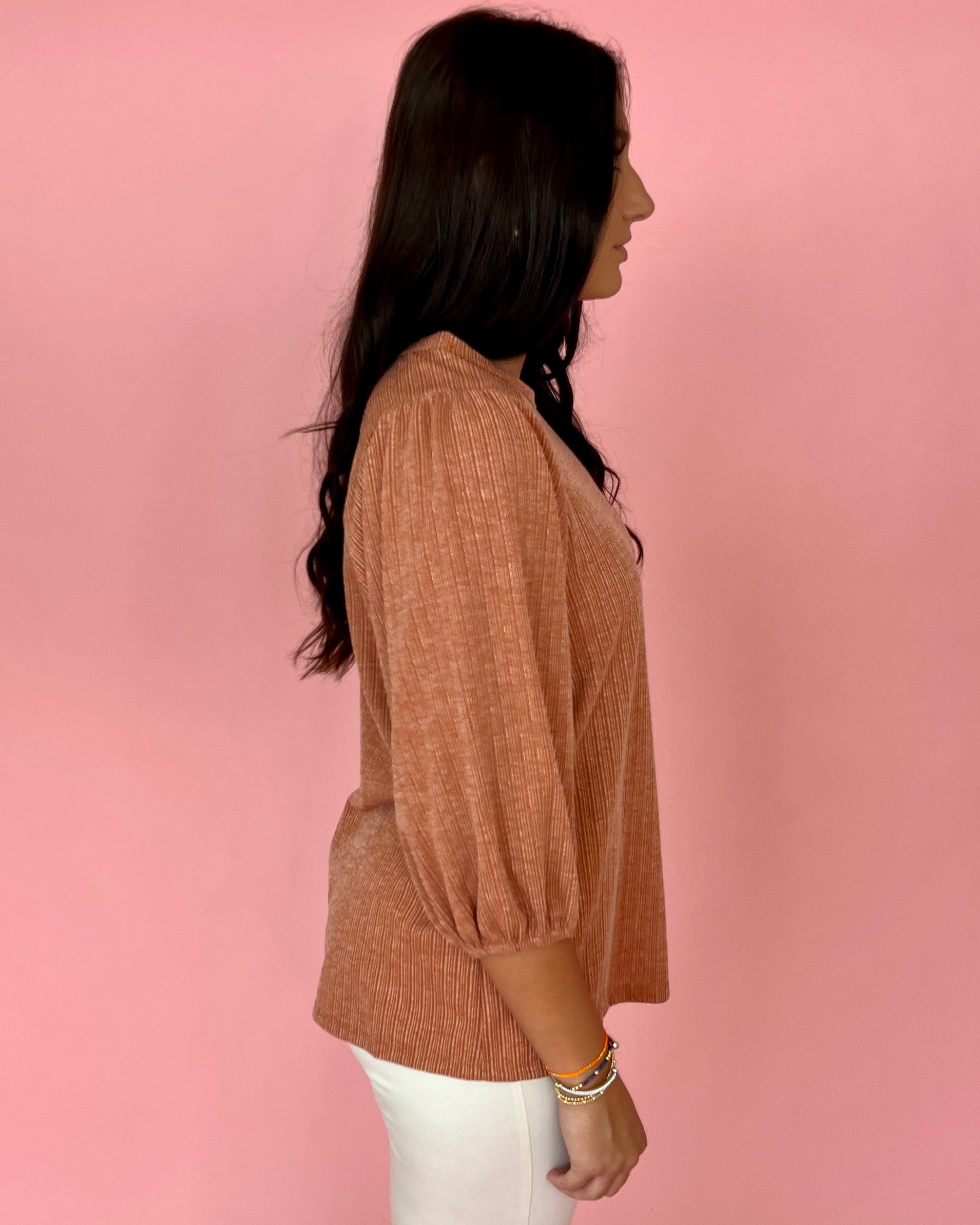 Stay Here Awhile Rust Ribbed Knit Round Neck Top-Shop-Womens-Boutique-Clothing