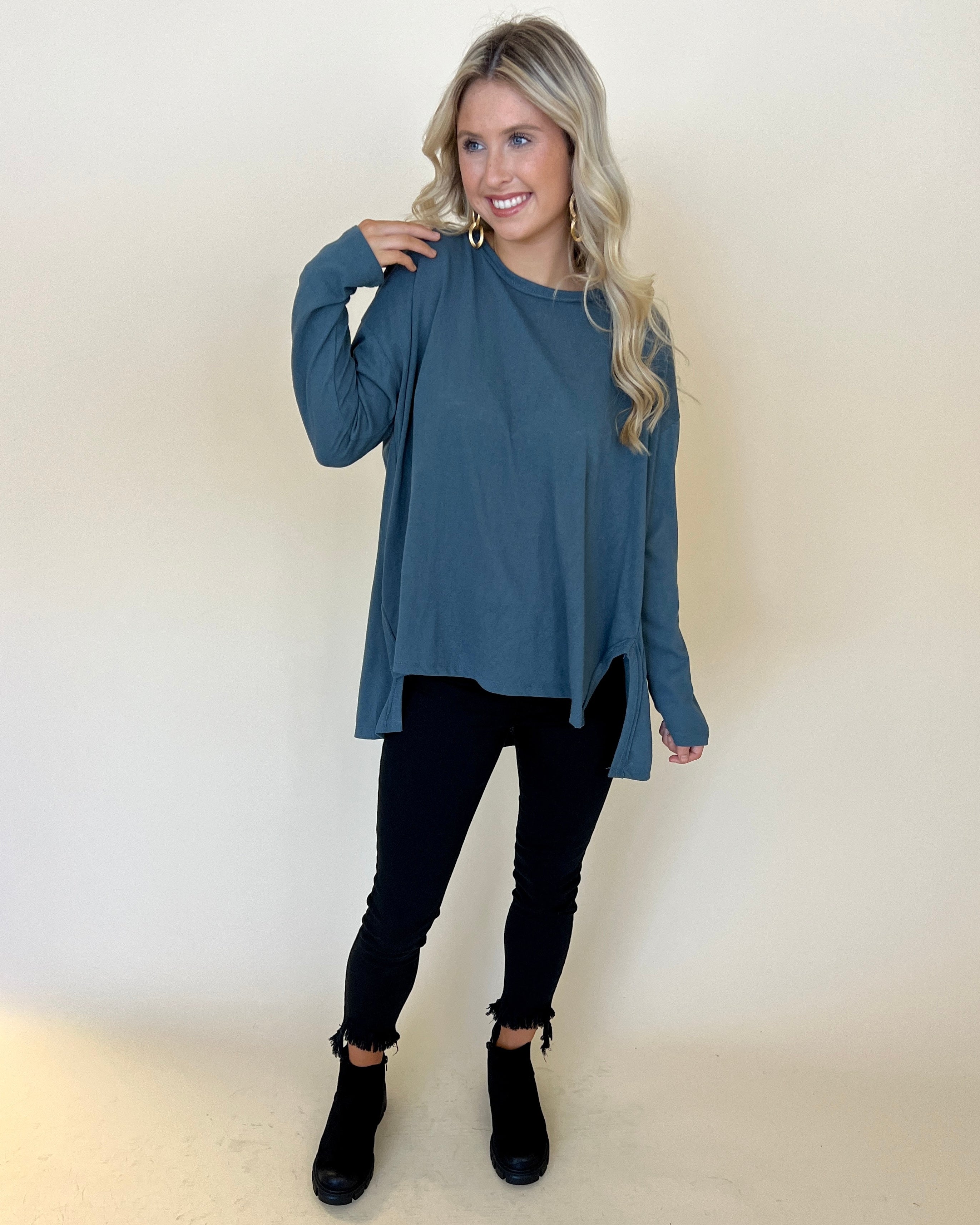 Your Exceptional Teal Cotton Slub Top-Shop-Womens-Boutique-Clothing