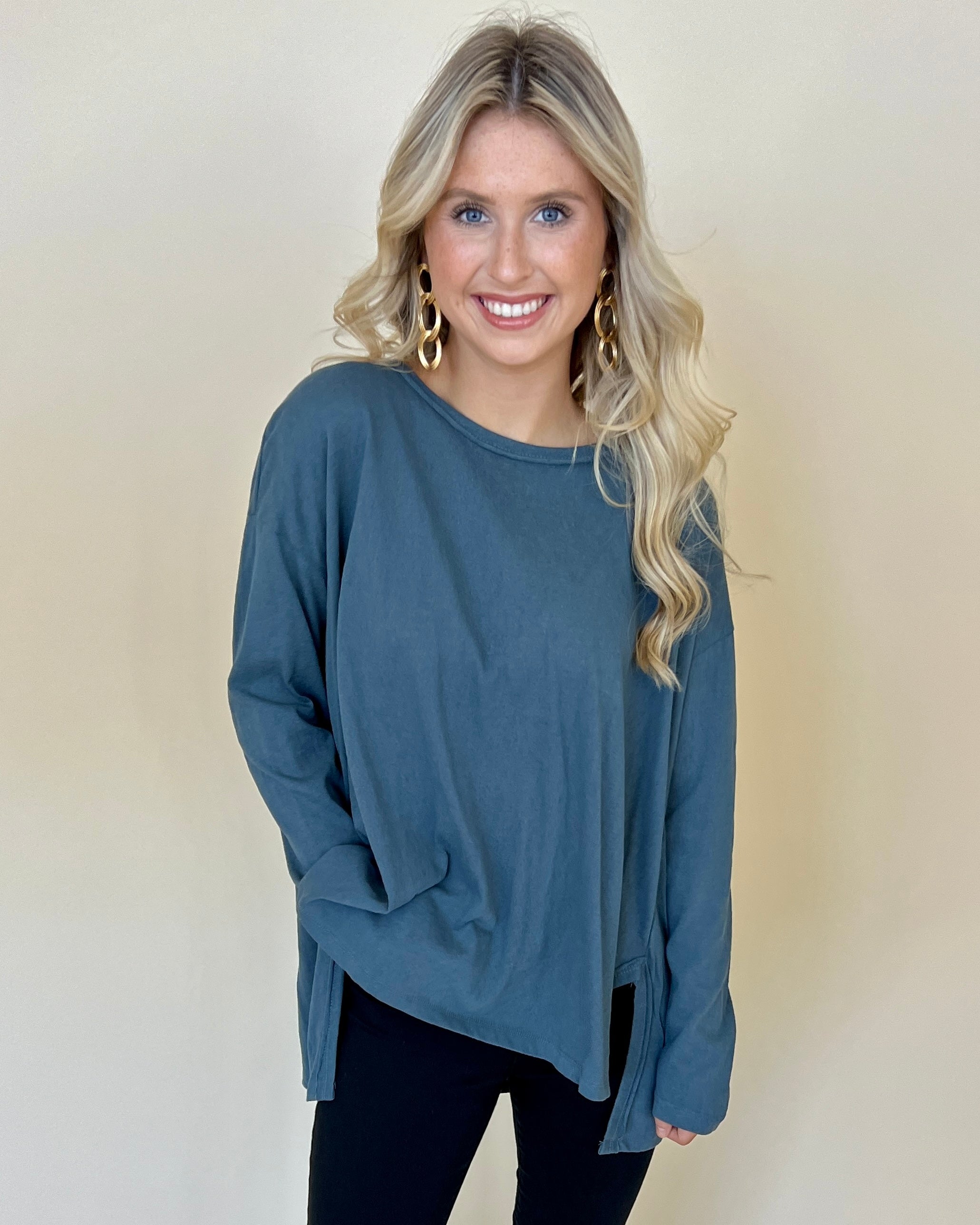 Your Exceptional Teal Cotton Slub Top-Shop-Womens-Boutique-Clothing