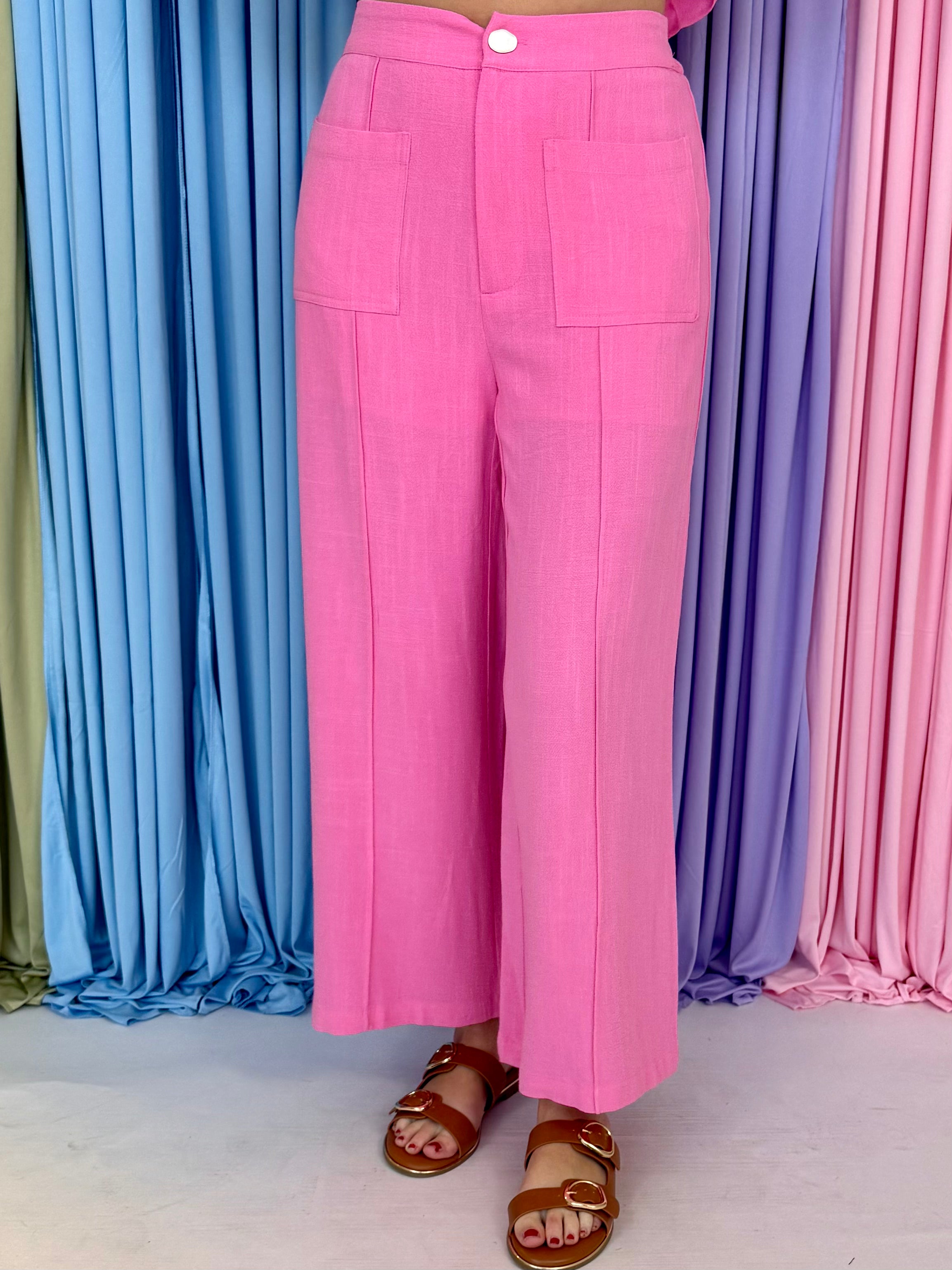 Soft Focus Pink Front Patch Woven Pants-Shop-Womens-Boutique-Clothing