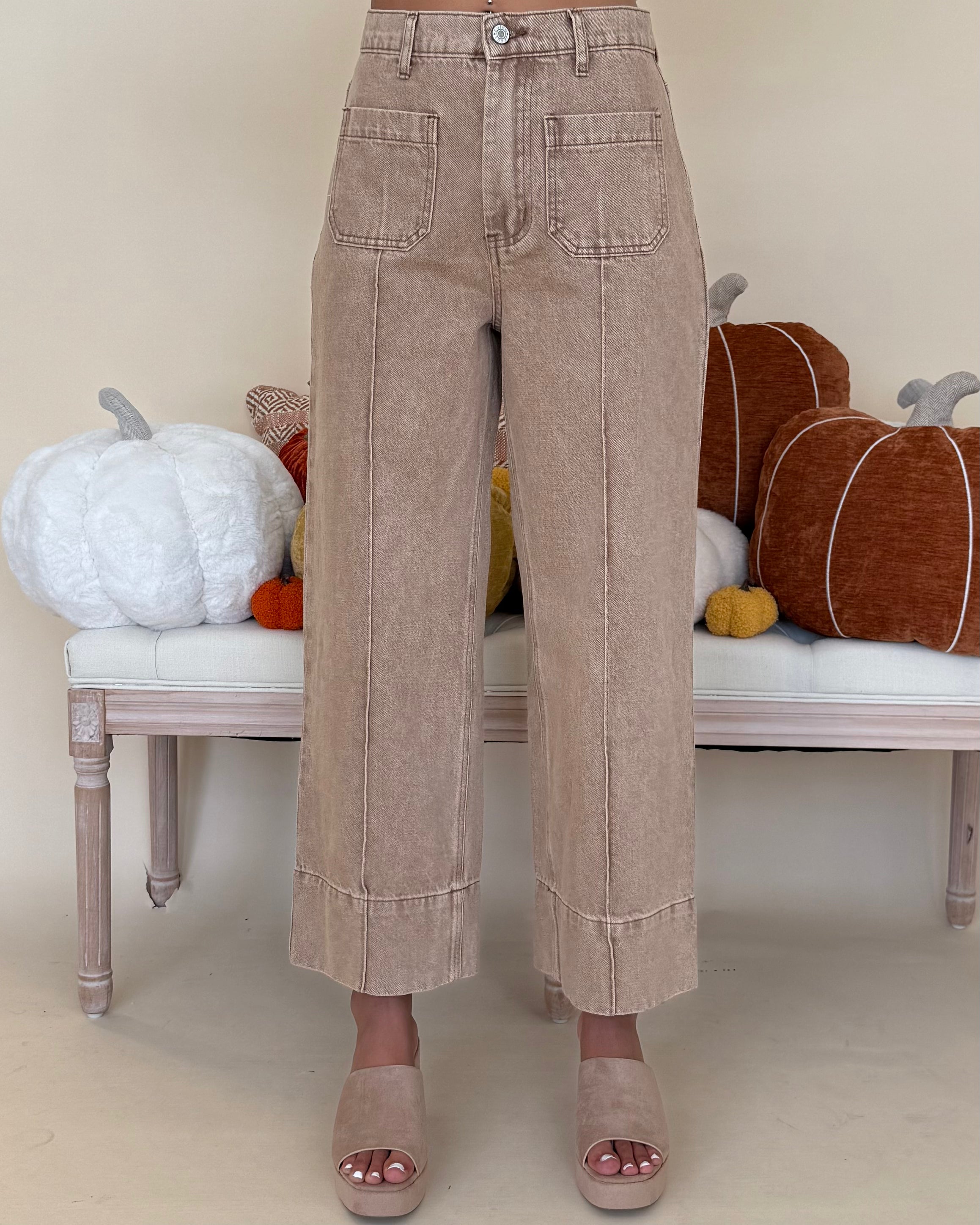 Off Track Camel Wide Leg Jeans-Shop-Womens-Boutique-Clothing