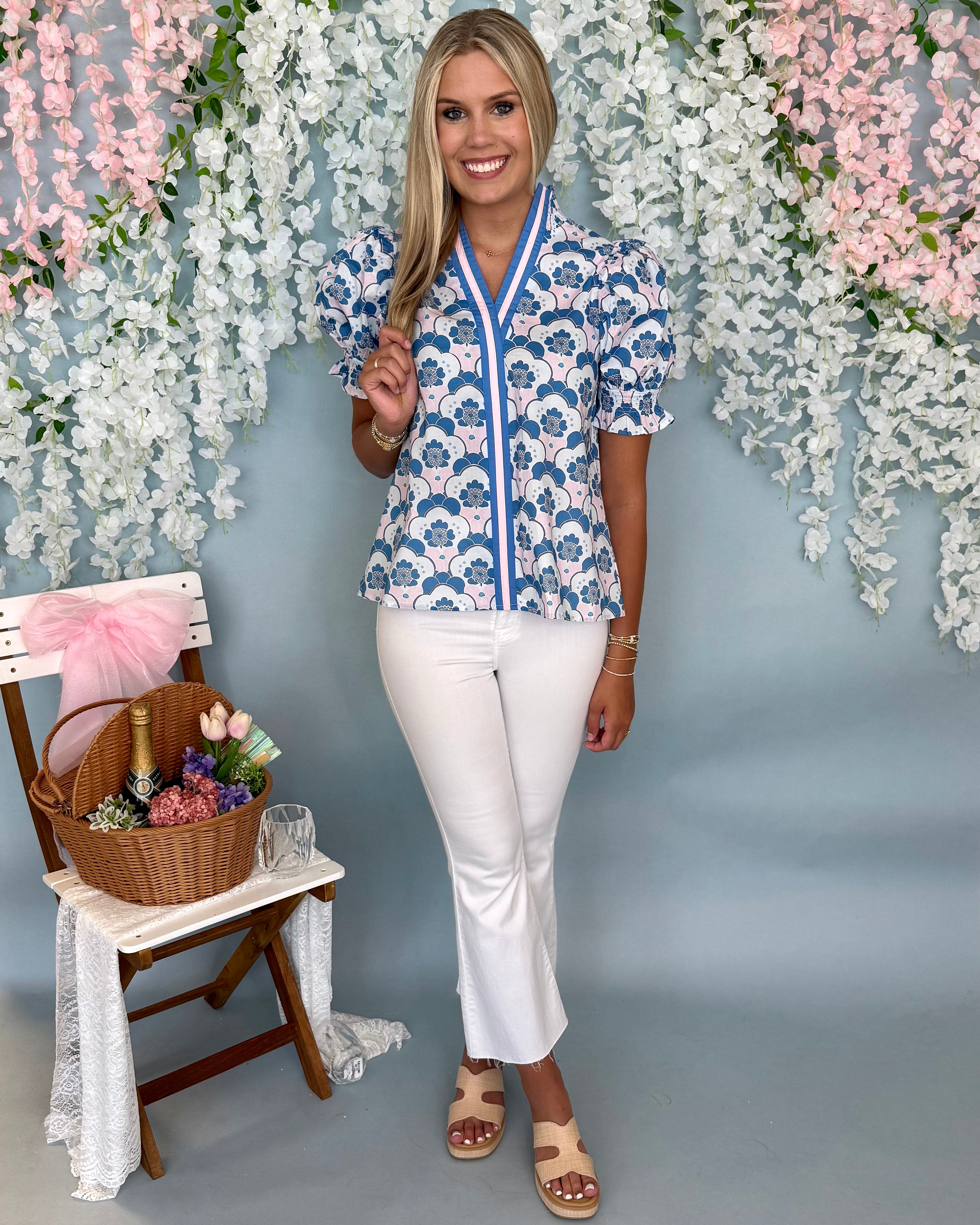 Picnic Ready Blue Floral Print Top-Shop-Womens-Boutique-Clothing