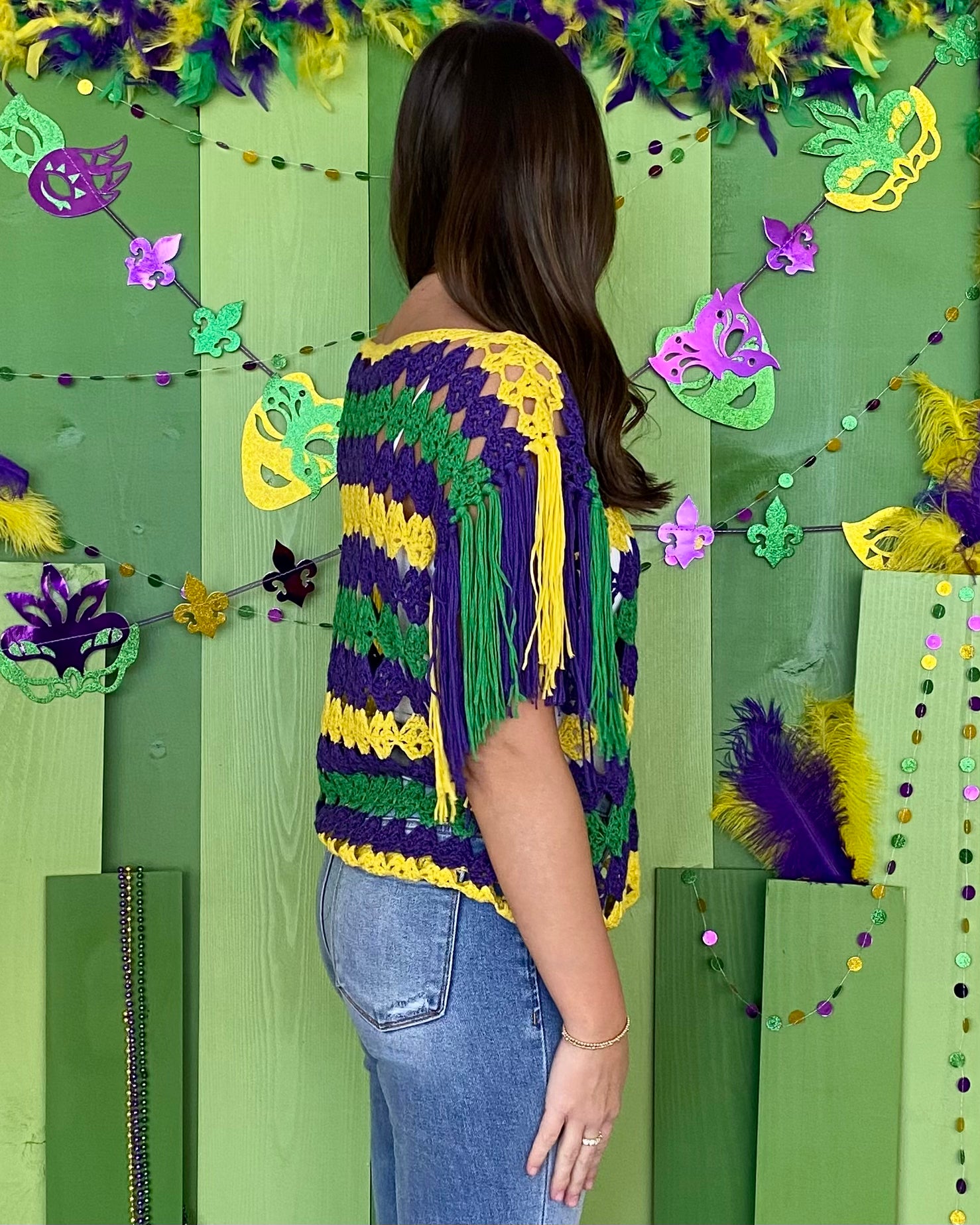 Switch It Purple/Gold/Green Crochet Top-Shop-Womens-Boutique-Clothing