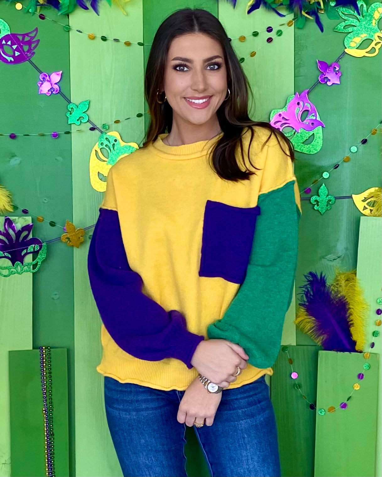 Want More Mustard/Green/Purple Colorblock Sweater-Shop-Womens-Boutique-Clothing