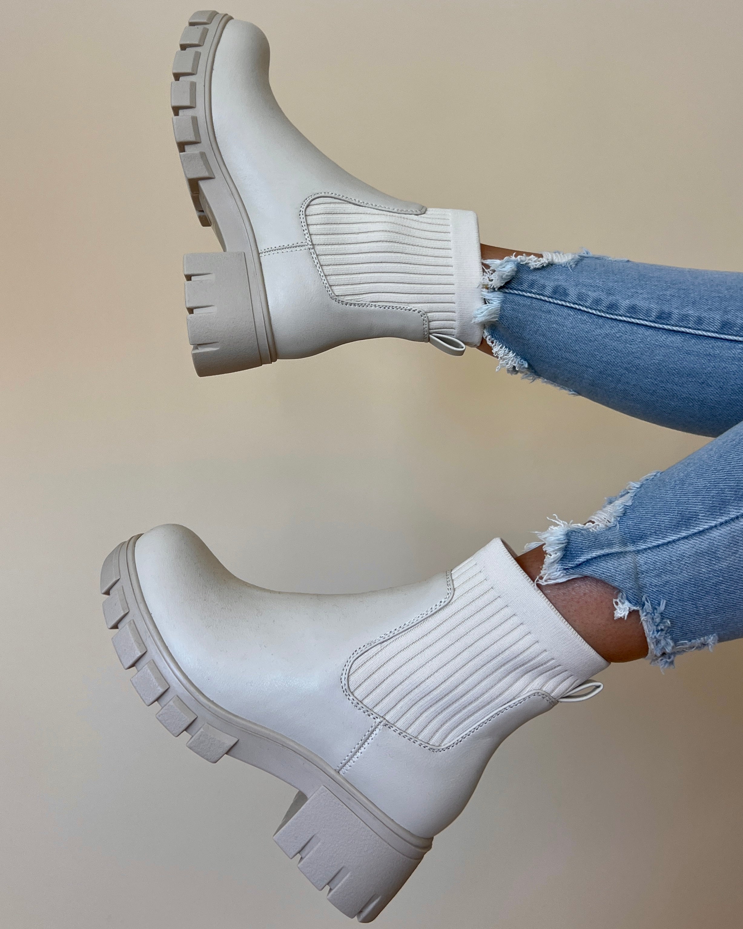 Audra Ivory Platform Ribbed Sweater Boots-Shop-Womens-Boutique-Clothing