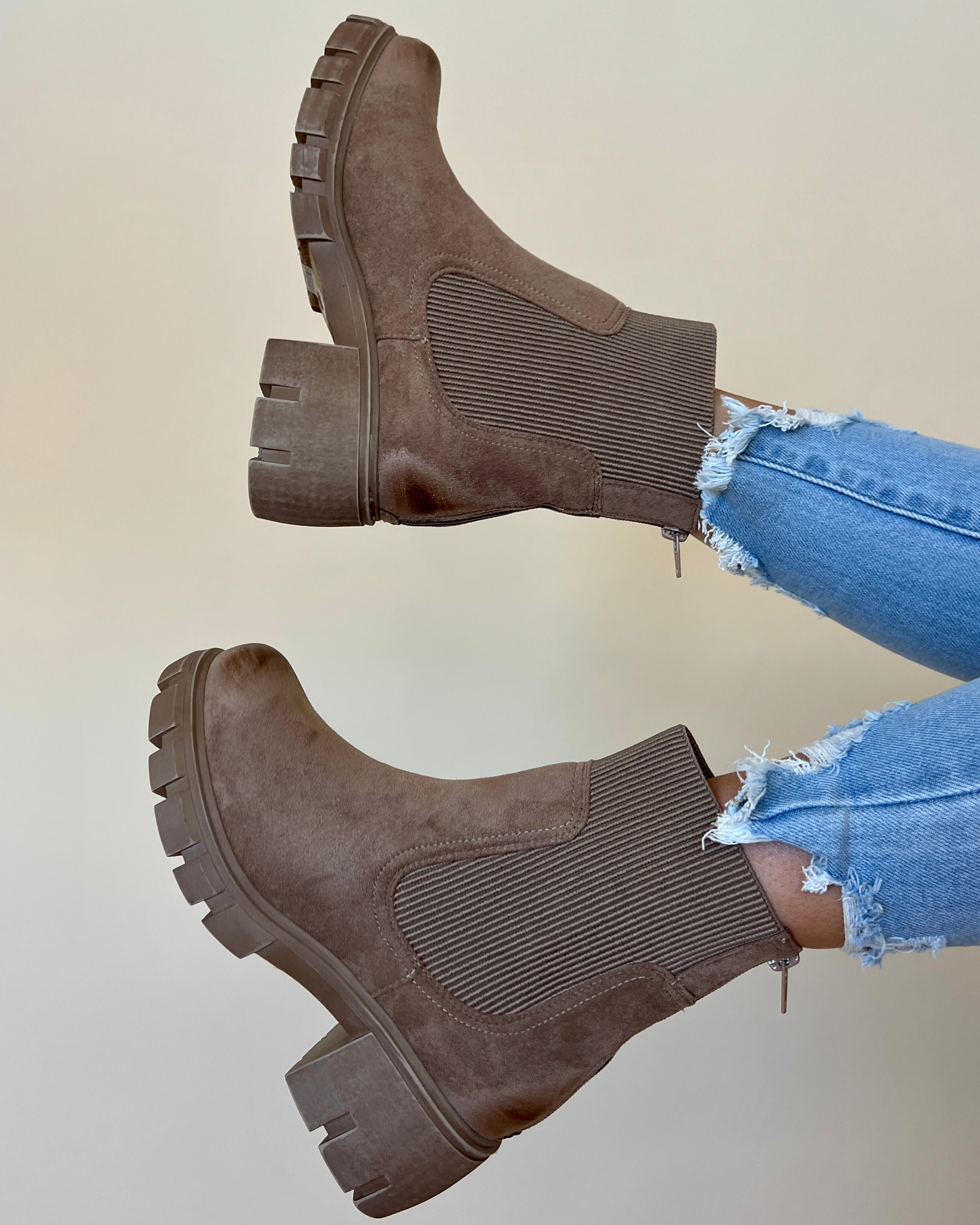 Lynn Taupe Suede Elastic Platform Boots-Shop-Womens-Boutique-Clothing