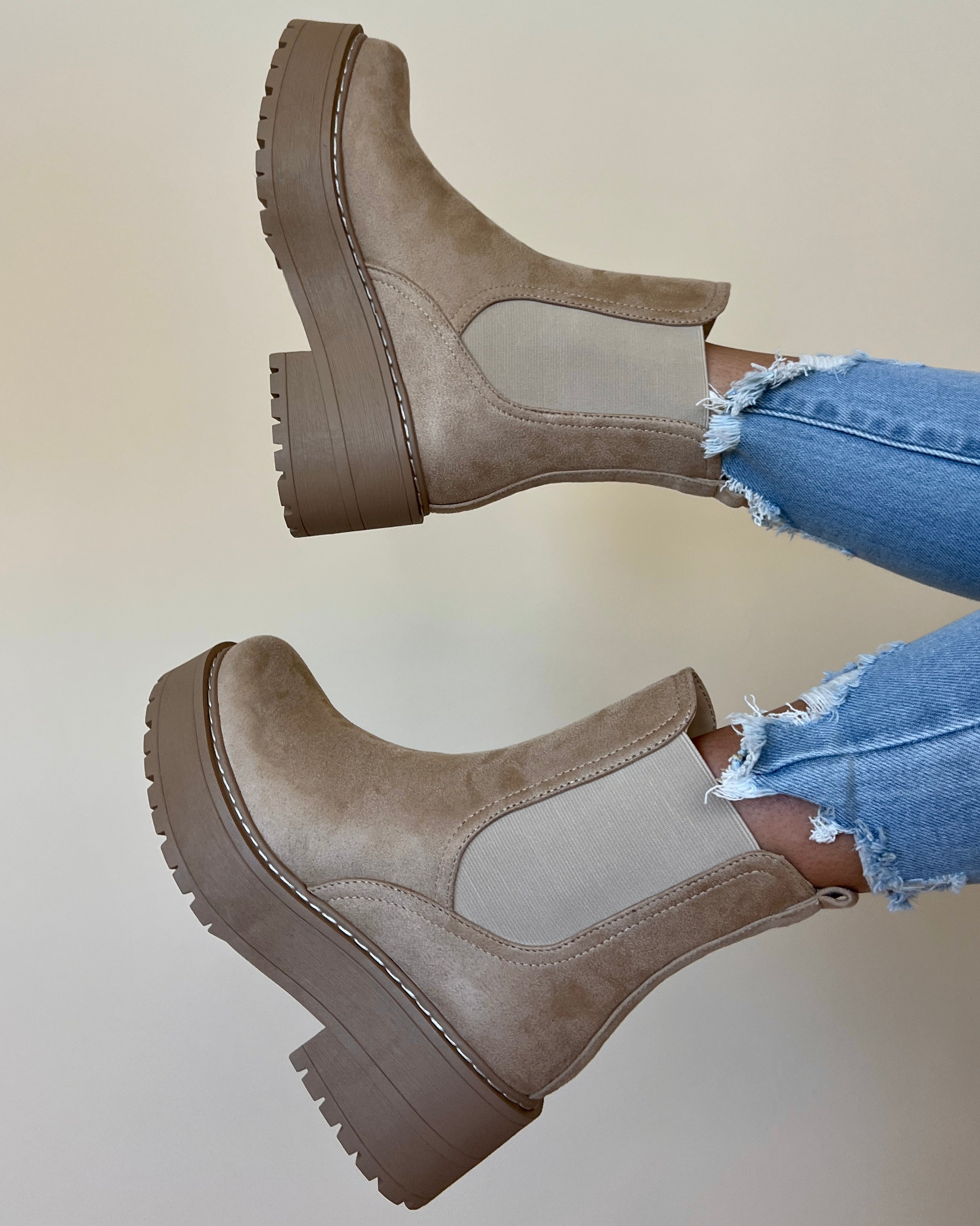 Stephanie Pale Camel Suede Platform Boots-Shop-Womens-Boutique-Clothing