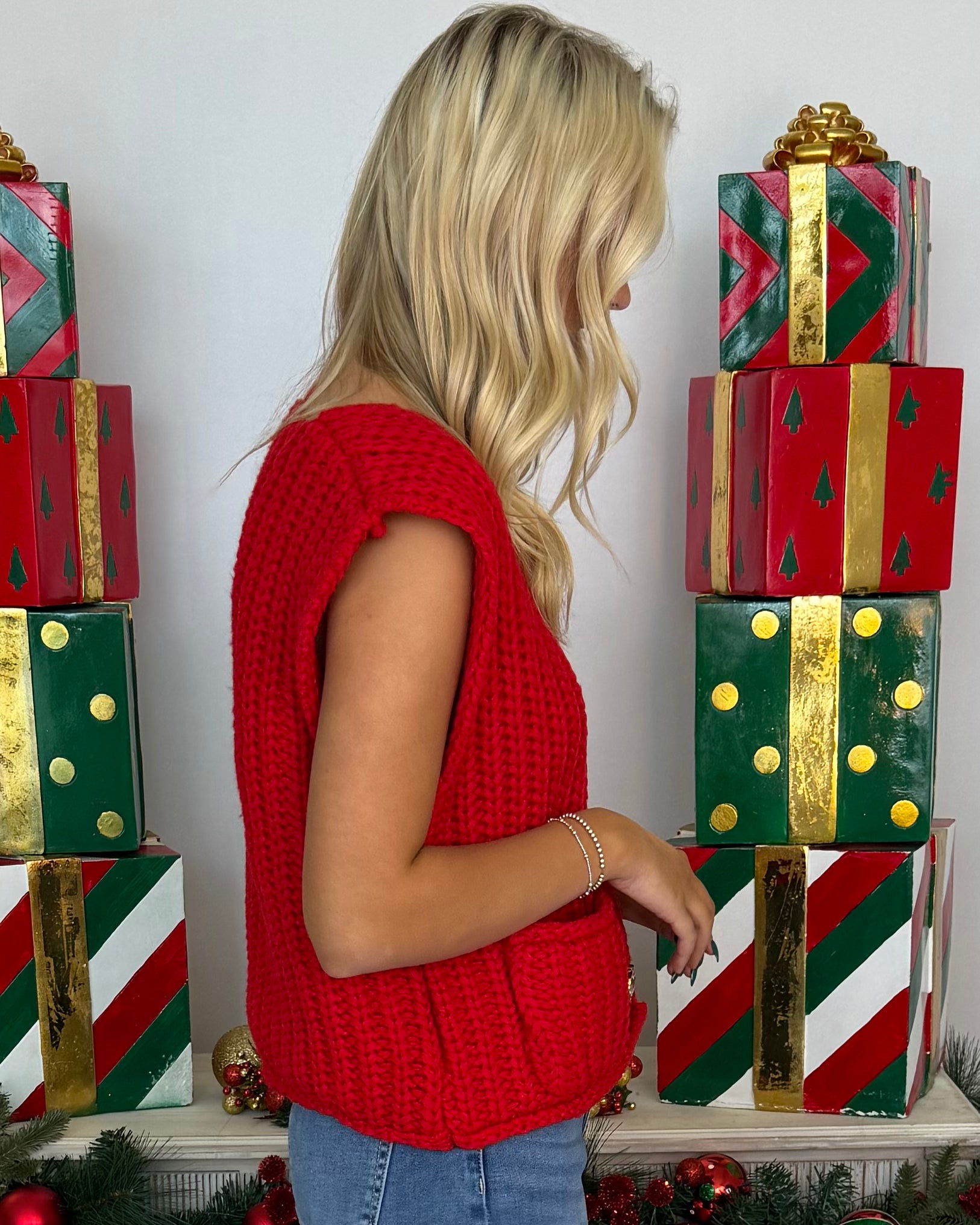What Was It Red Chunky Button Sweater-Shop-Womens-Boutique-Clothing