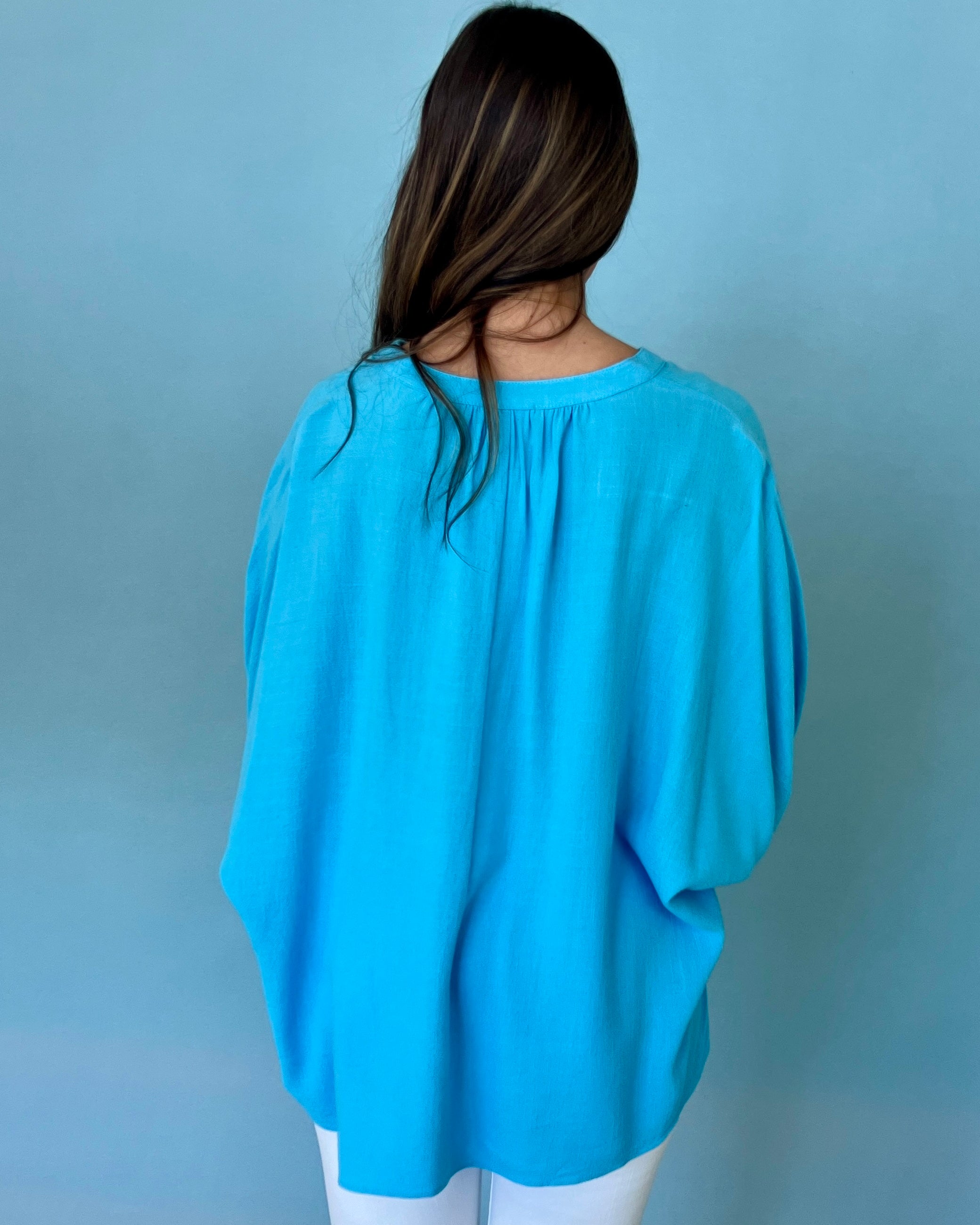 Still Thinking Blue Split Neck Top-Shop-Womens-Boutique-Clothing