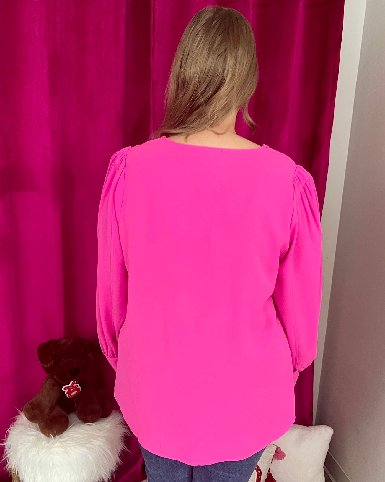 Find You Well Hot Pink Plus V-neck Top-Shop-Womens-Boutique-Clothing