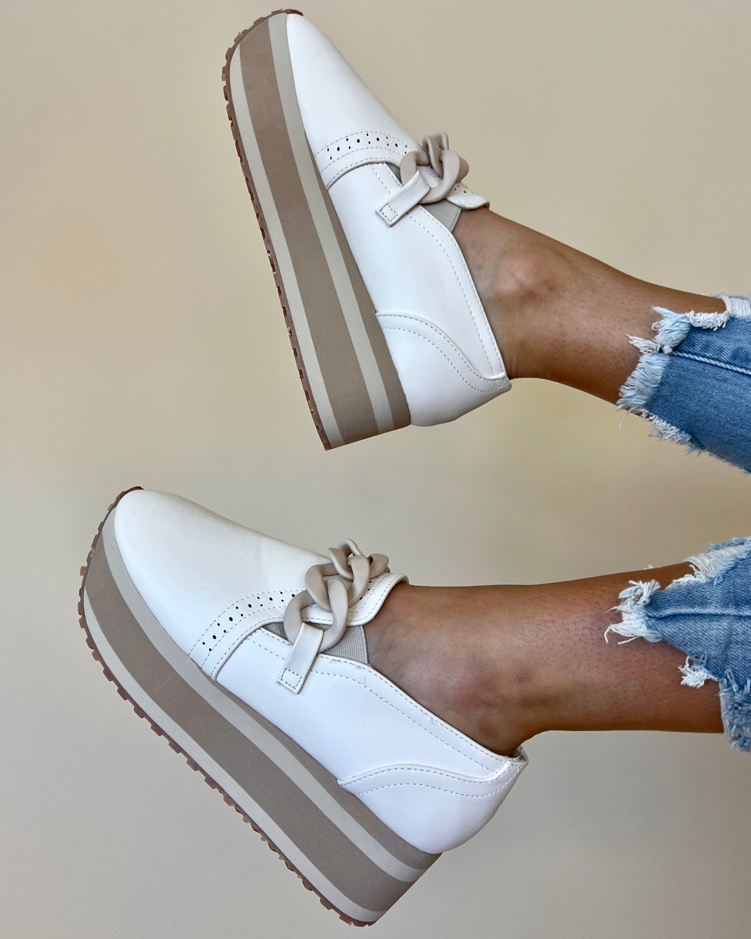 Raelynn Ivory Platform Chain Sneakers-Shop-Womens-Boutique-Clothing