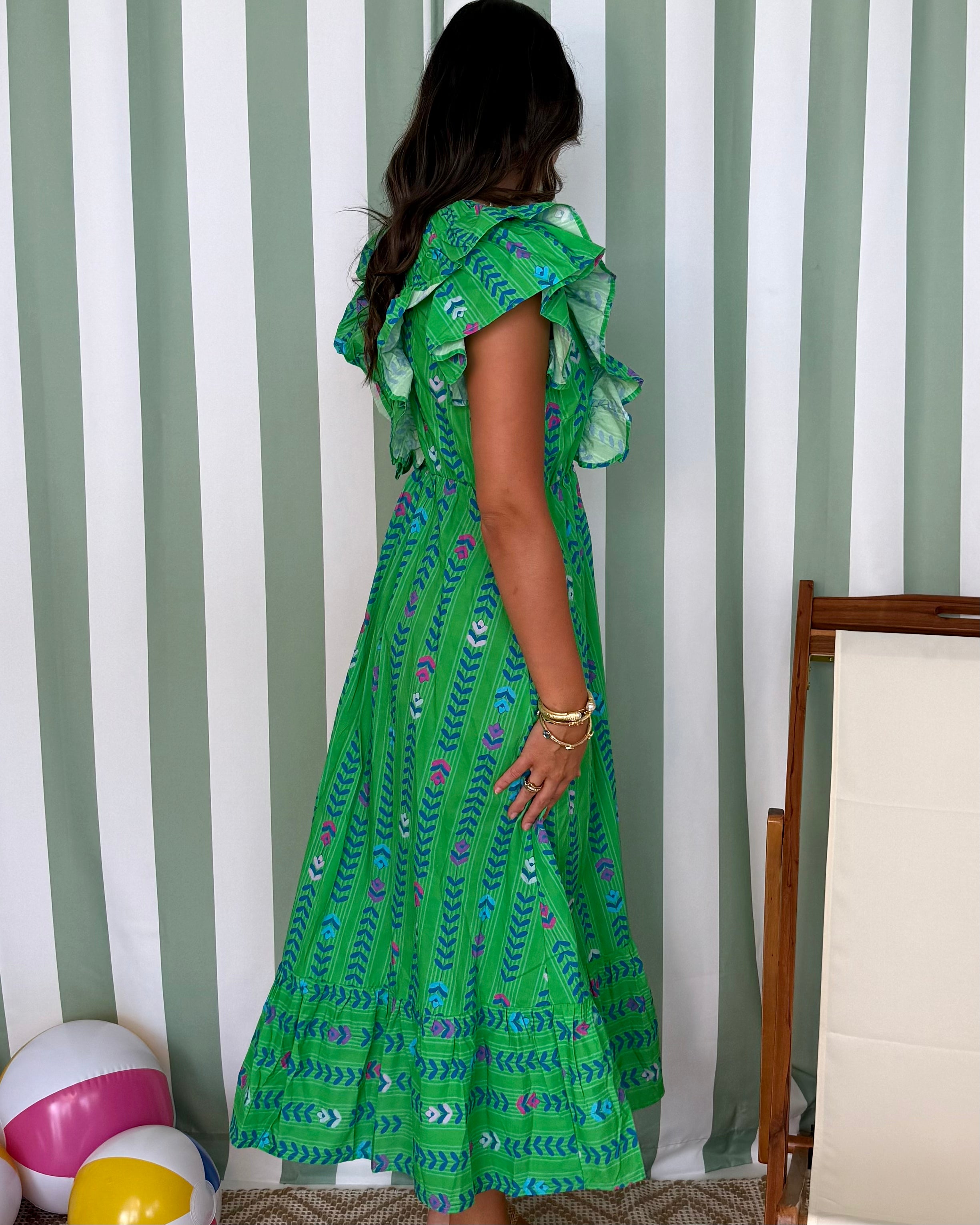 Sweet Intentions Green Floral Print Ruffle Dress-Shop-Womens-Boutique-Clothing