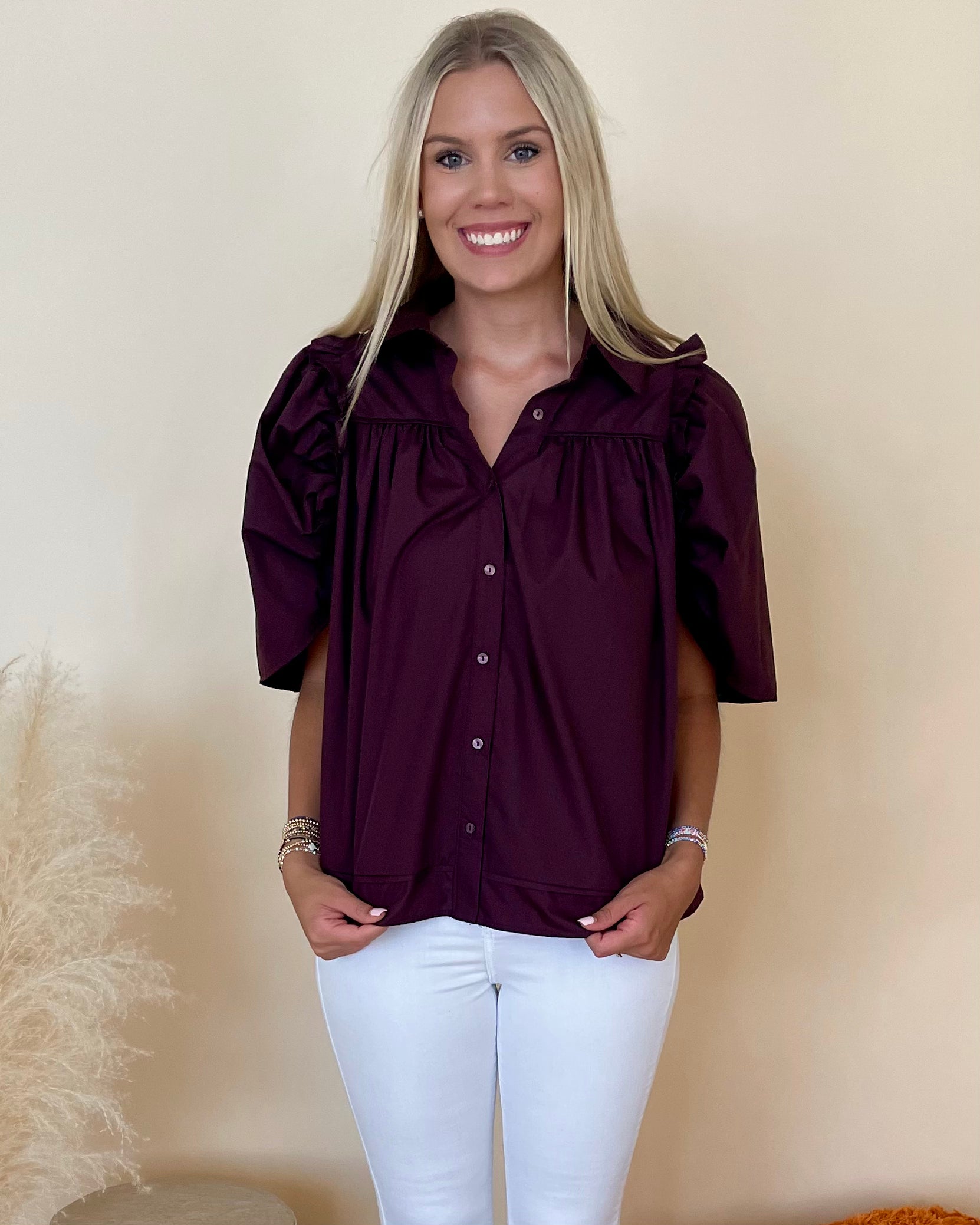 Clear Schedule Chocolate Ruffle Top-Shop-Womens-Boutique-Clothing