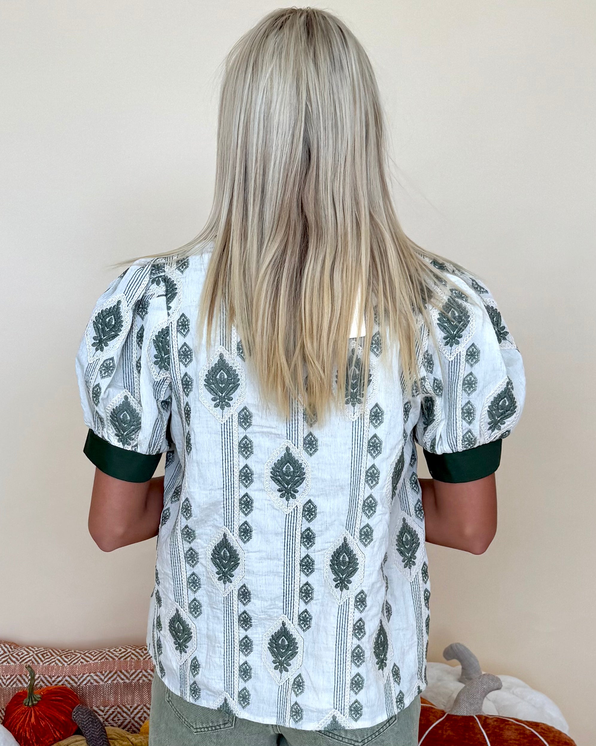 Effortless Fun Olive Abstract V Neck Top-Shop-Womens-Boutique-Clothing