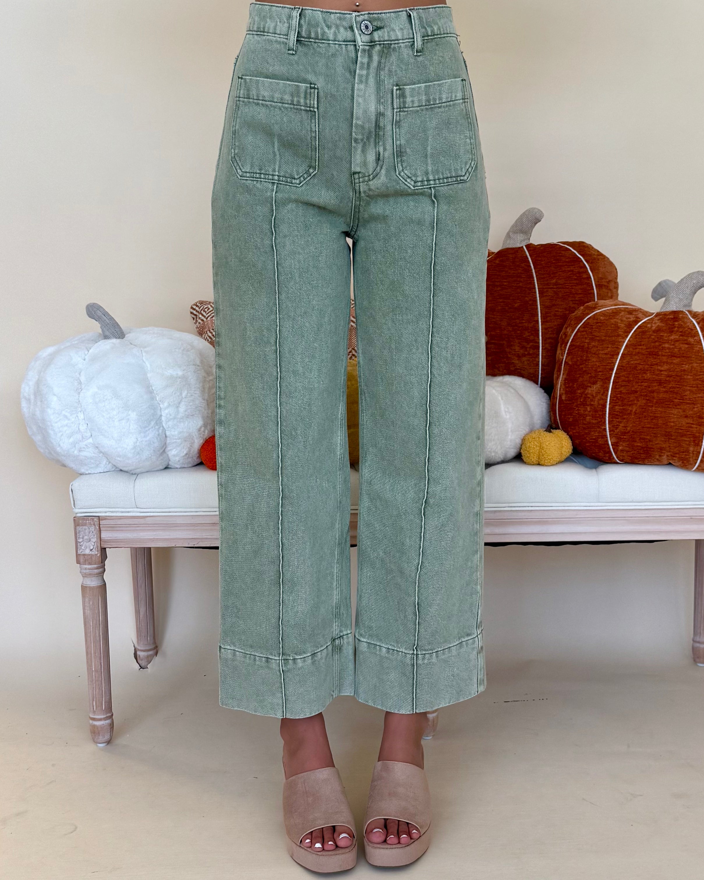 Off Track Olive Wide Leg Jeans-Shop-Womens-Boutique-Clothing