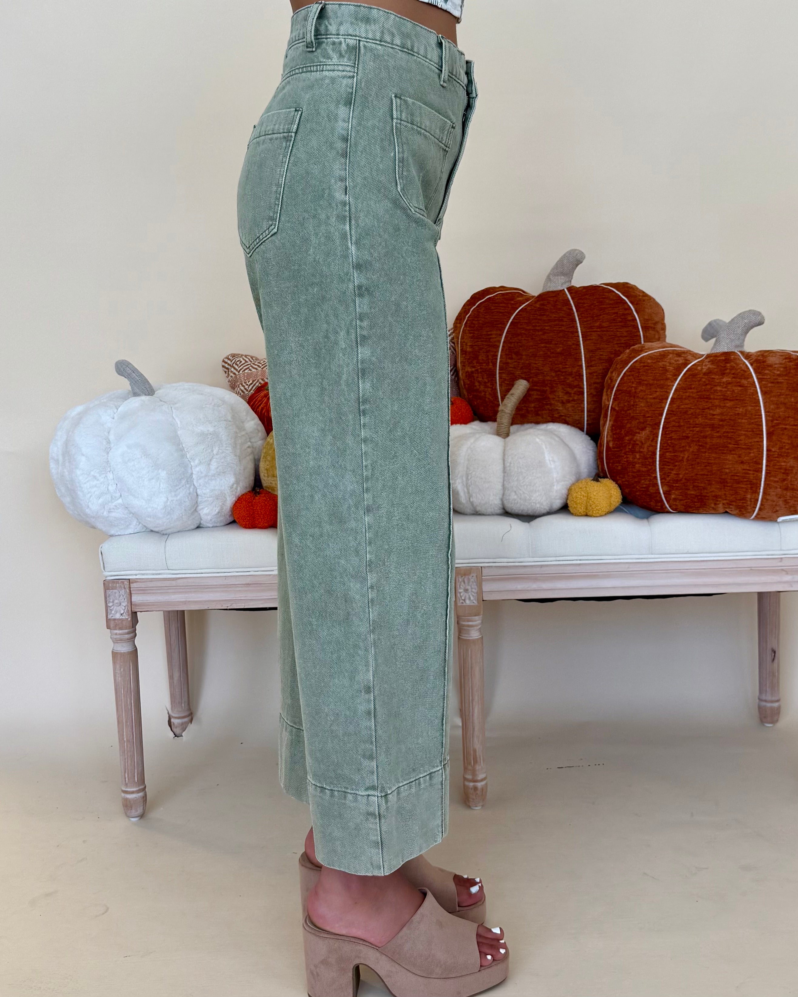 Off Track Olive Wide Leg Jeans-Shop-Womens-Boutique-Clothing