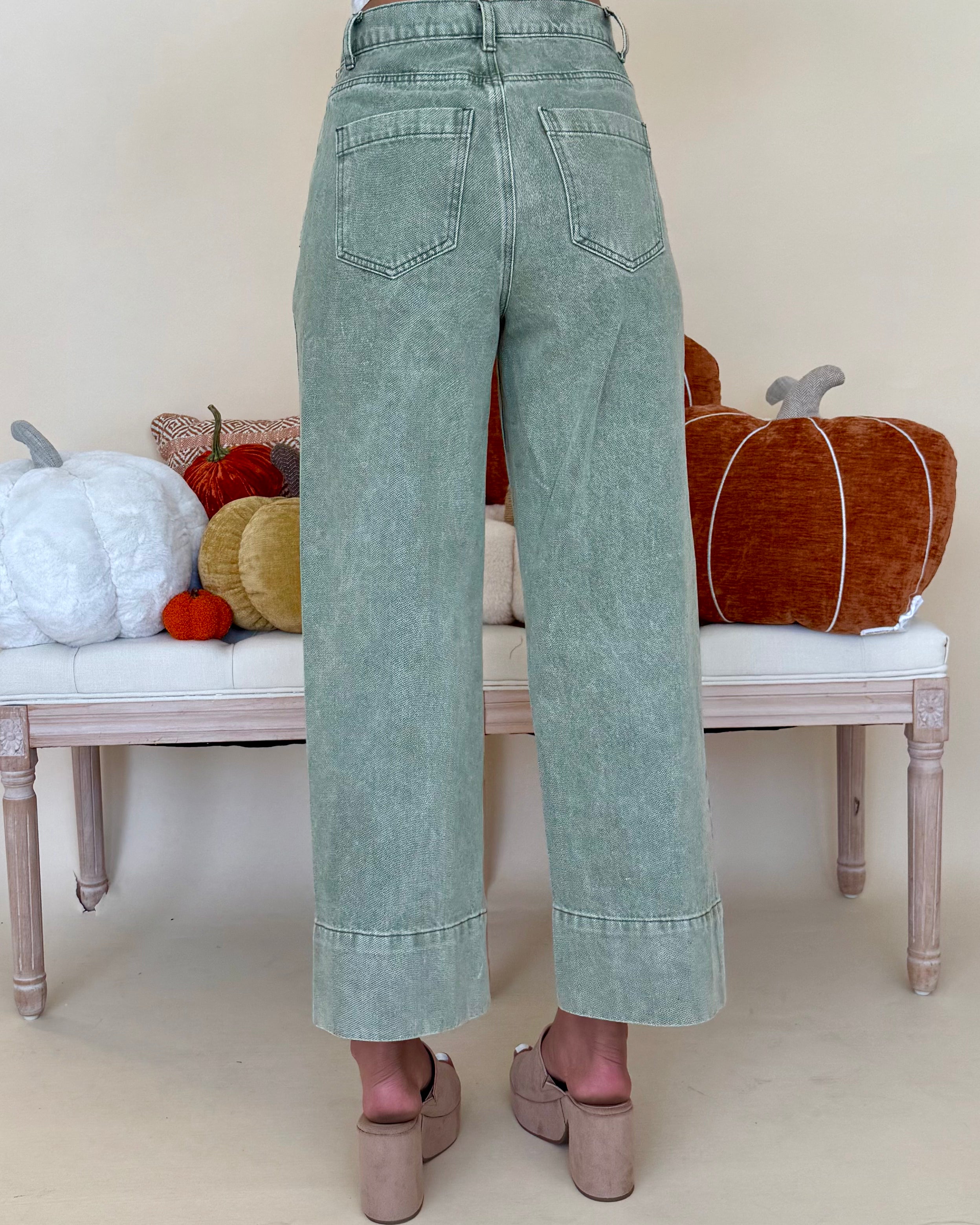 Off Track Olive Wide Leg Jeans-Shop-Womens-Boutique-Clothing