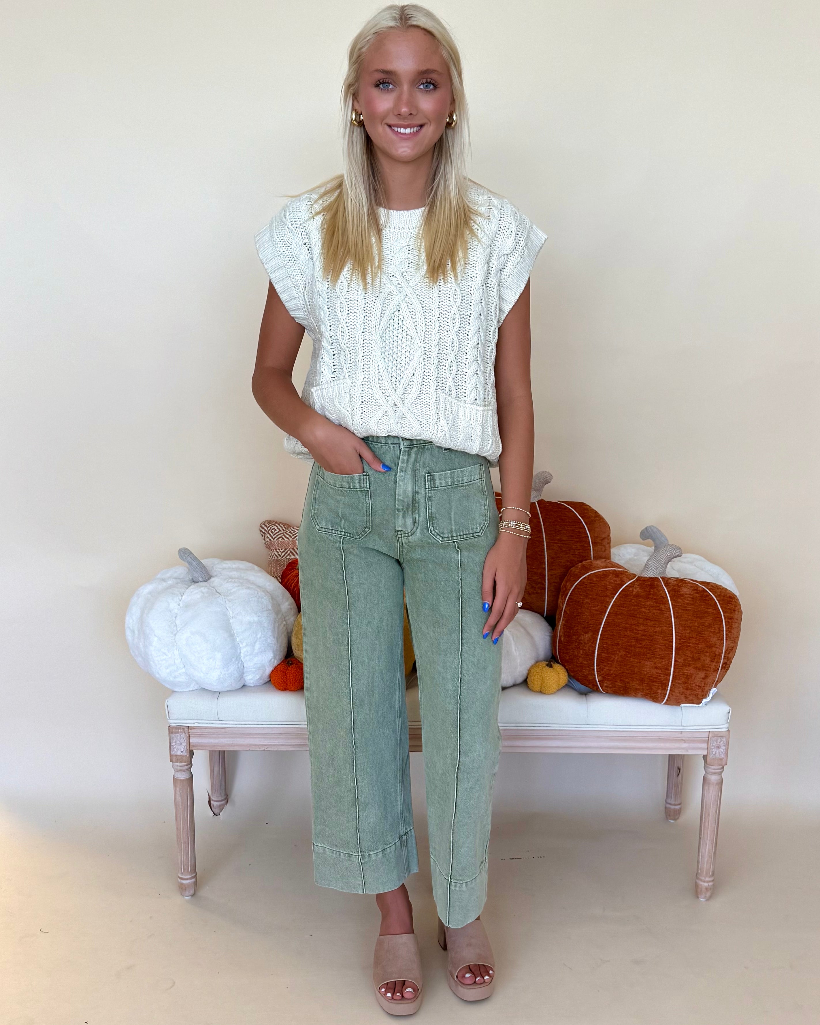 Off Track Olive Wide Leg Jeans-Shop-Womens-Boutique-Clothing