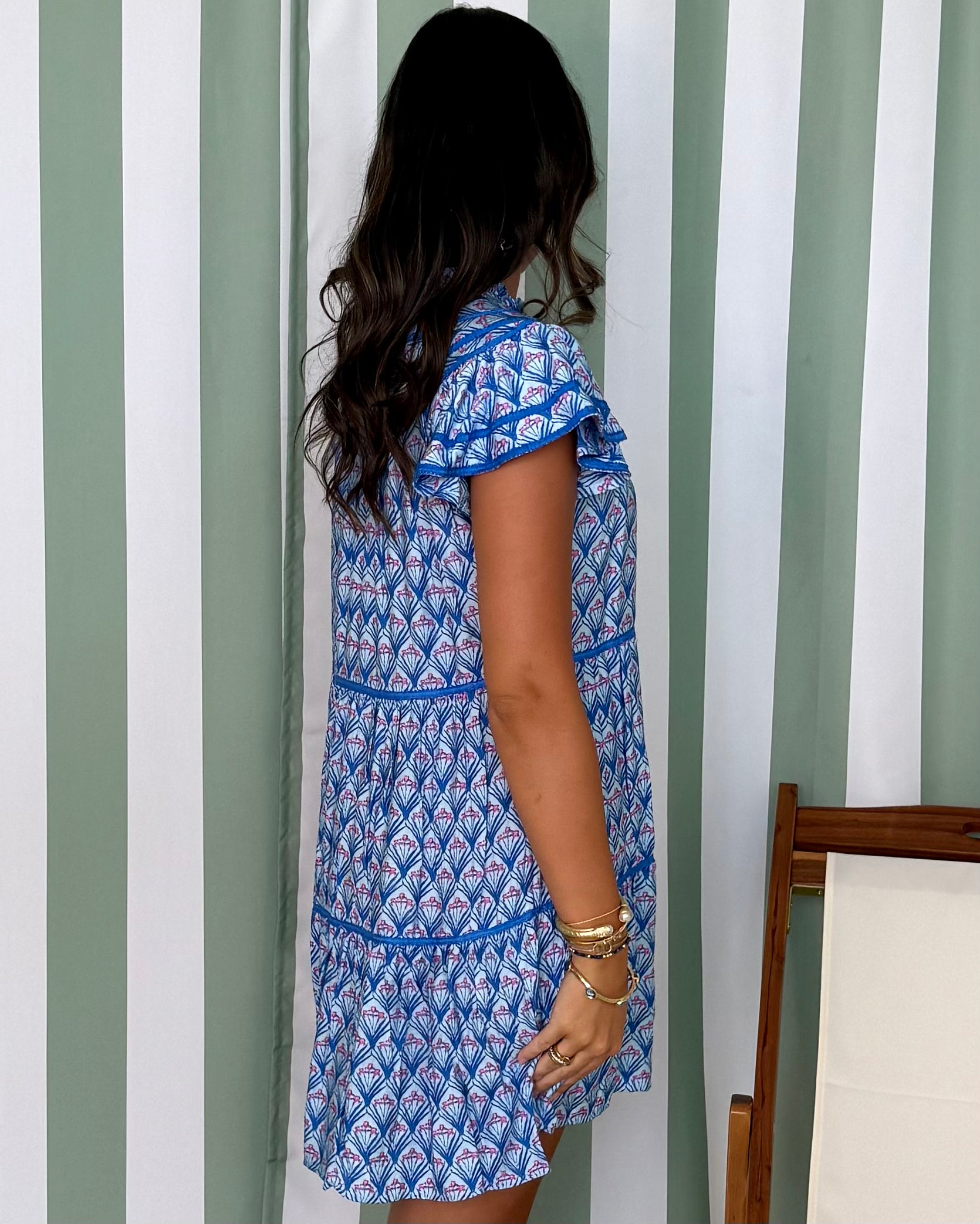 Sunset Chaser Blue Mix Print Ruffle Dress-Shop-Womens-Boutique-Clothing