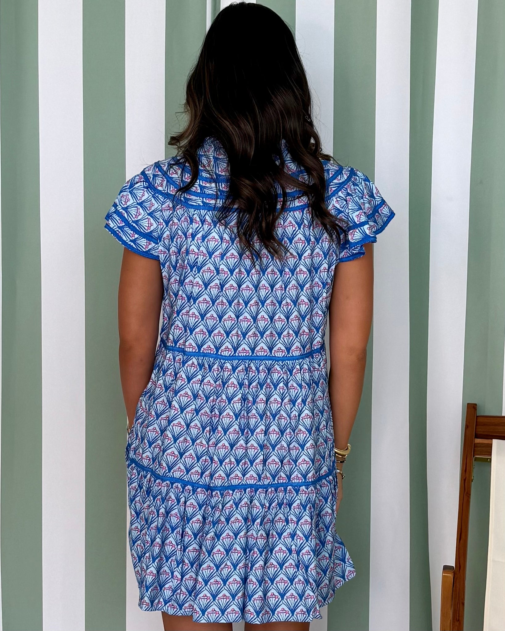 Sunset Chaser Blue Mix Print Ruffle Dress-Shop-Womens-Boutique-Clothing