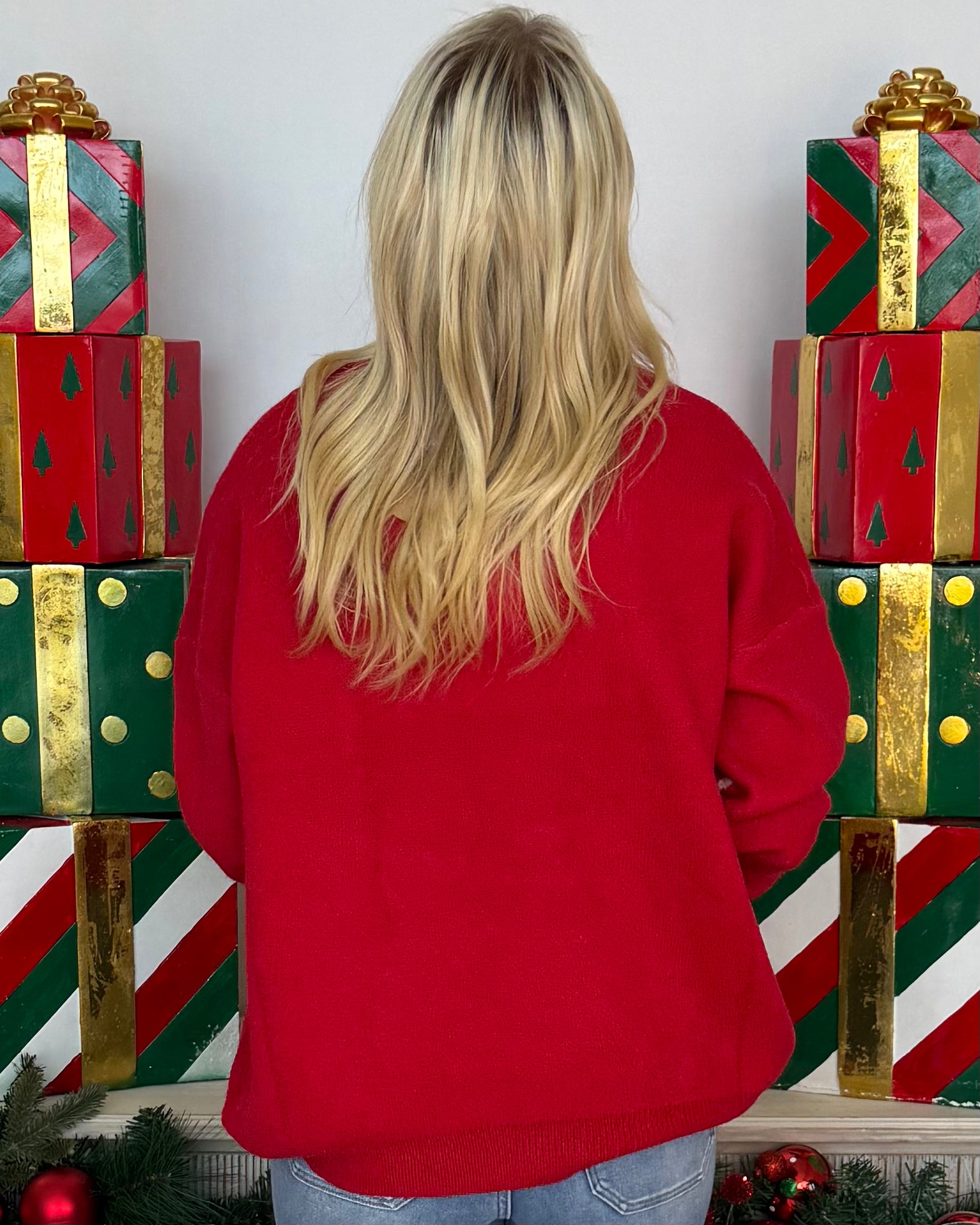 Cozy Appearance Red/Ivory Ribbon Sweater-Shop-Womens-Boutique-Clothing