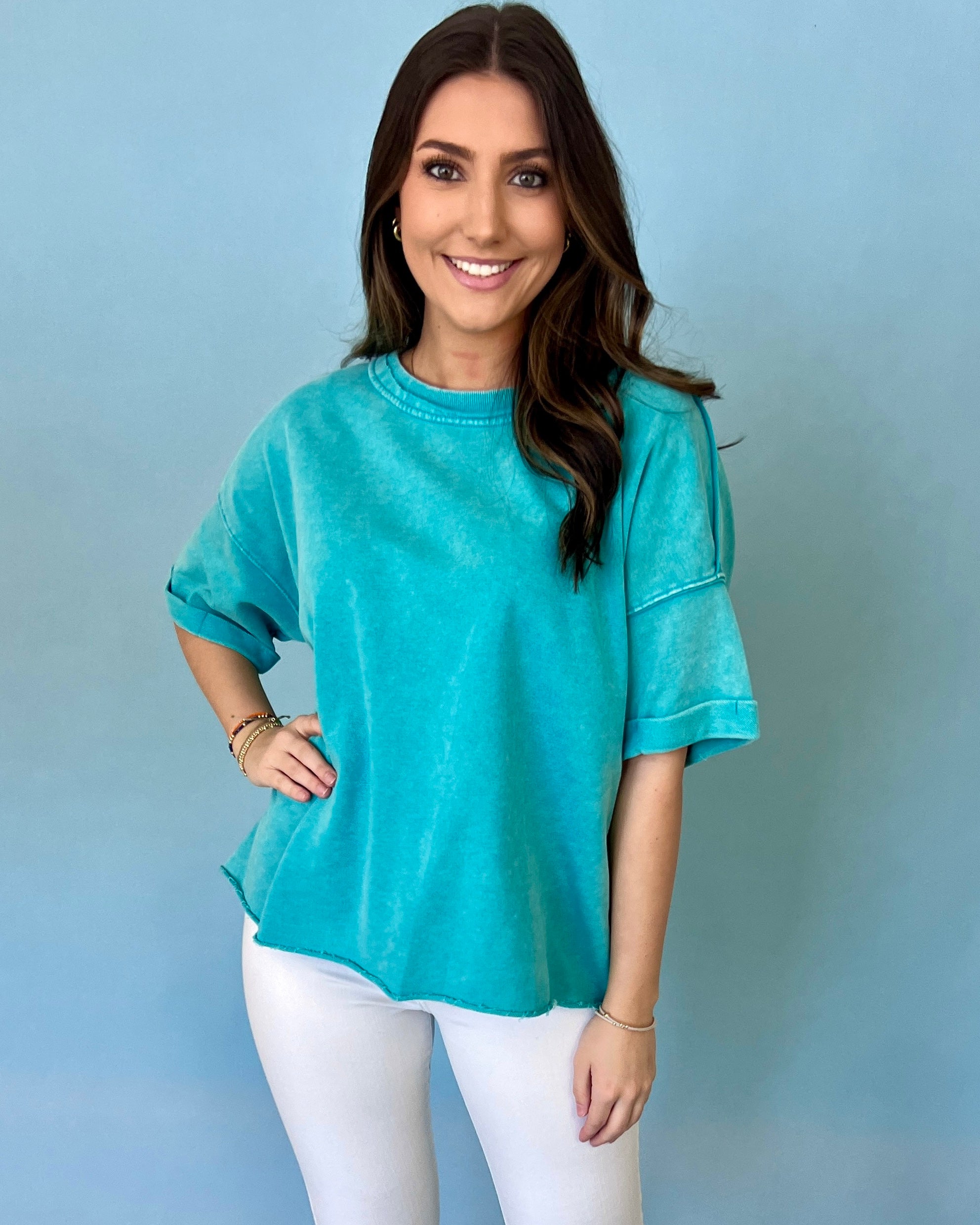 No Way Ice Blue Washed Top-Shop-Womens-Boutique-Clothing