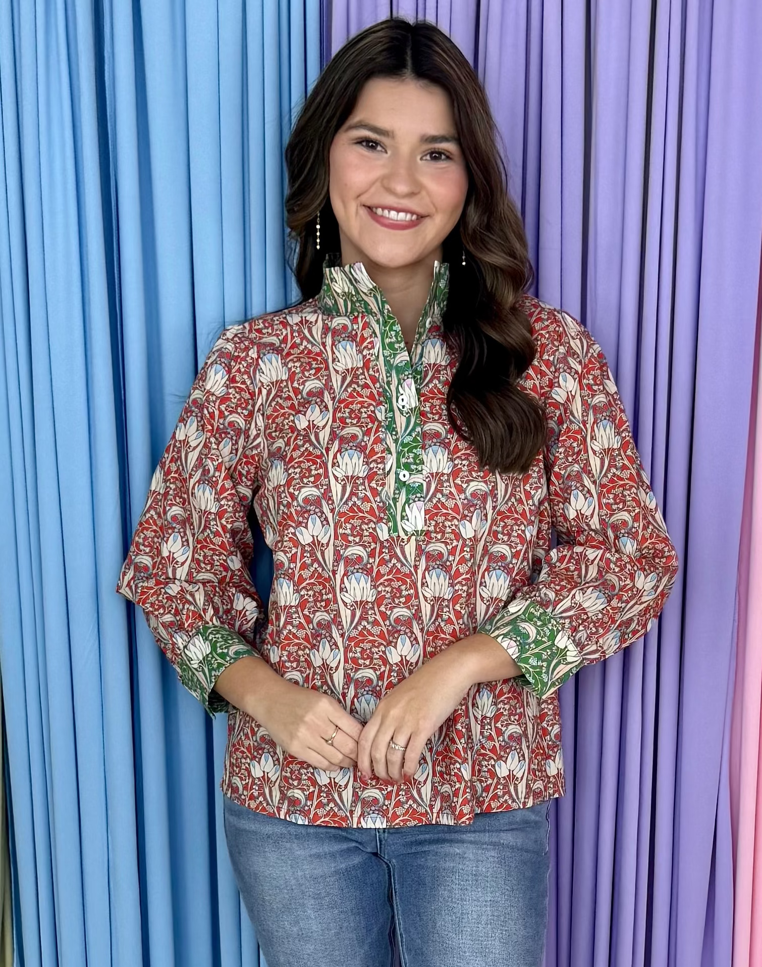 Petal Parade Orange Color Block Floral Top-Shop-Womens-Boutique-Clothing