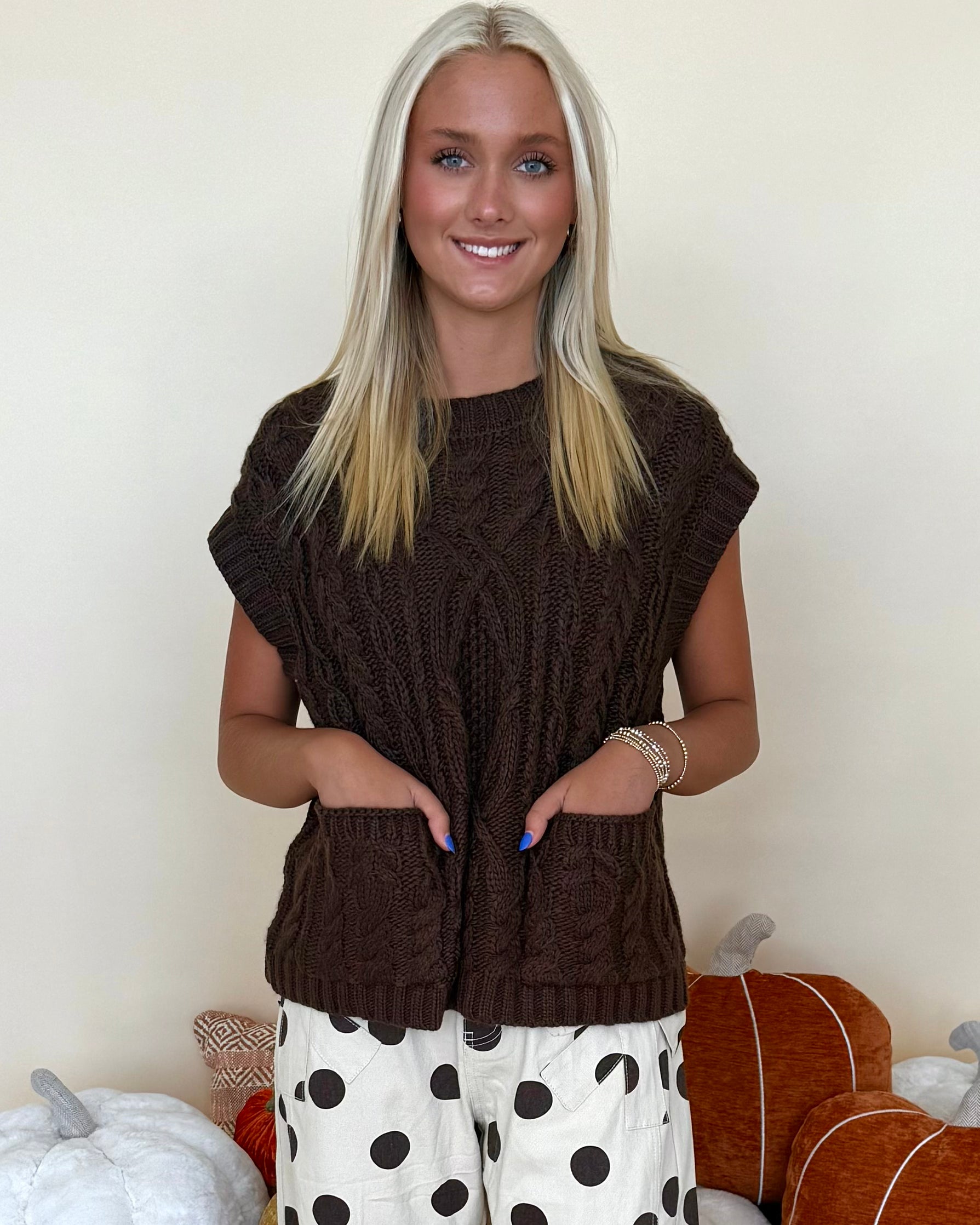 You've Needed Chocolate Cable Sweater Vest-Shop-Womens-Boutique-Clothing