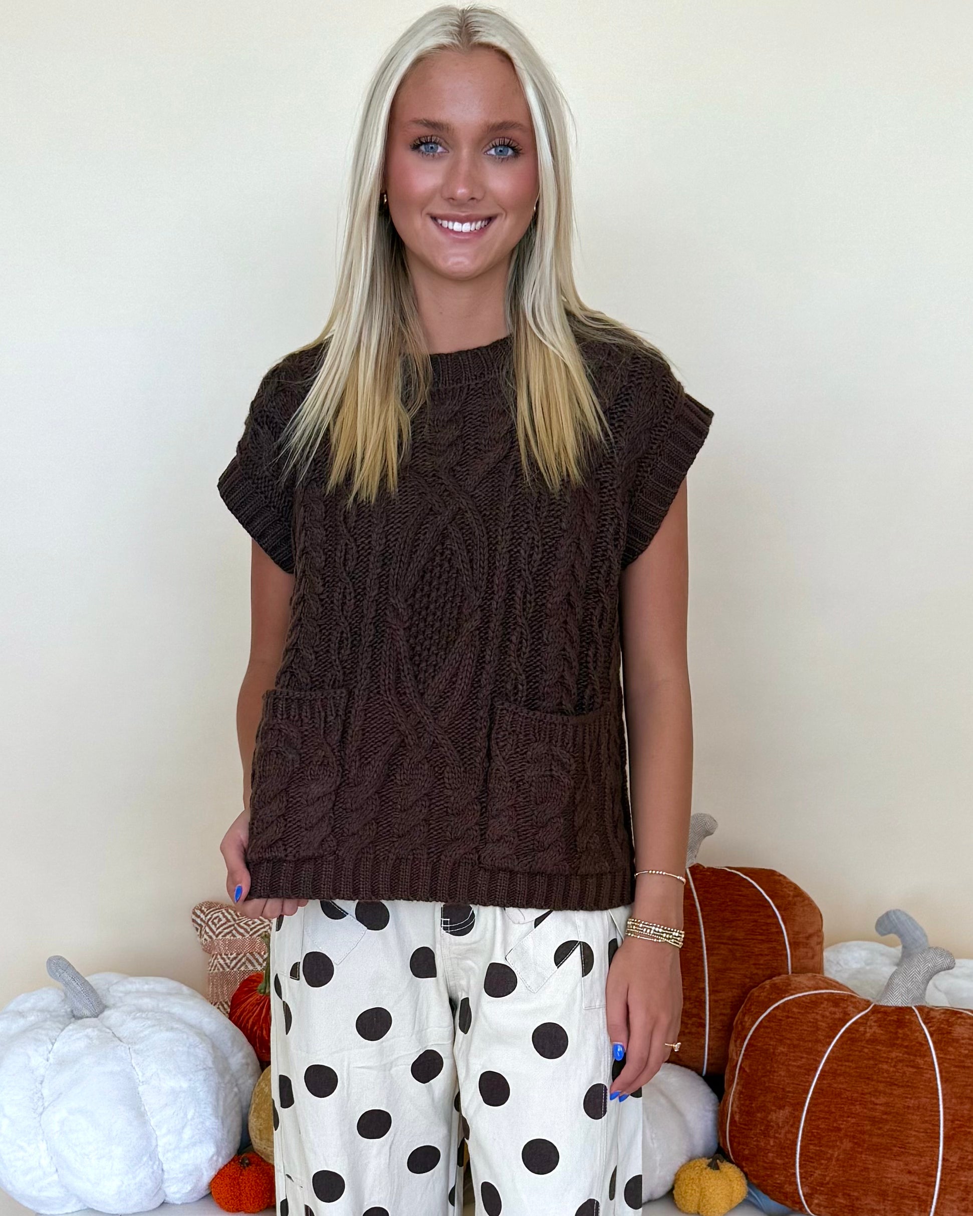 You've Needed Chocolate Cable Sweater Vest-Shop-Womens-Boutique-Clothing
