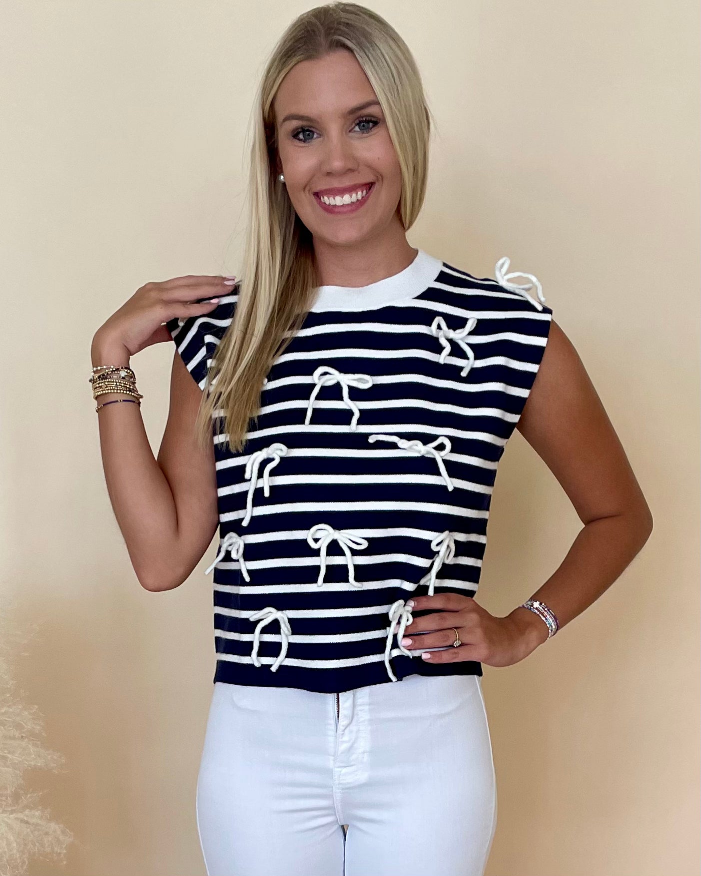 Keeping Tabs Navy Striped Bow Top-Shop-Womens-Boutique-Clothing