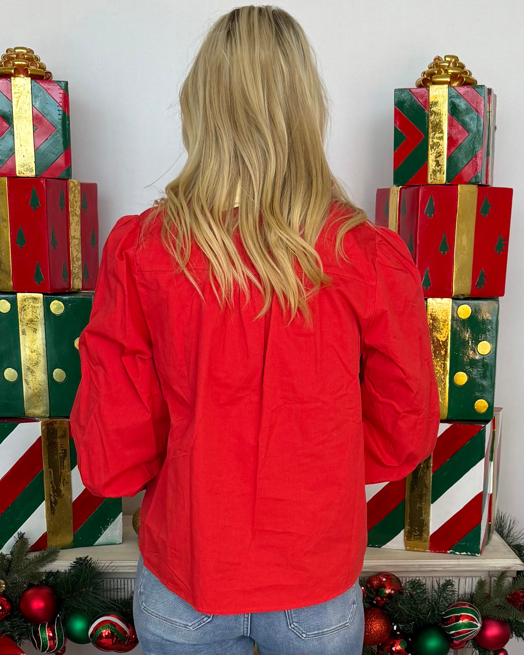 A Little Sweet Red Scallop Button Down Top-Shop-Womens-Boutique-Clothing