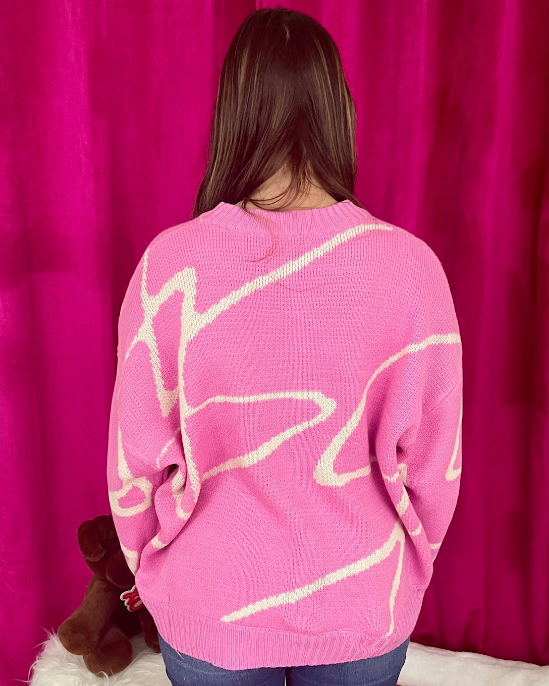 Falling In Love Pink-Cream Pattern Sweater-Shop-Womens-Boutique-Clothing
