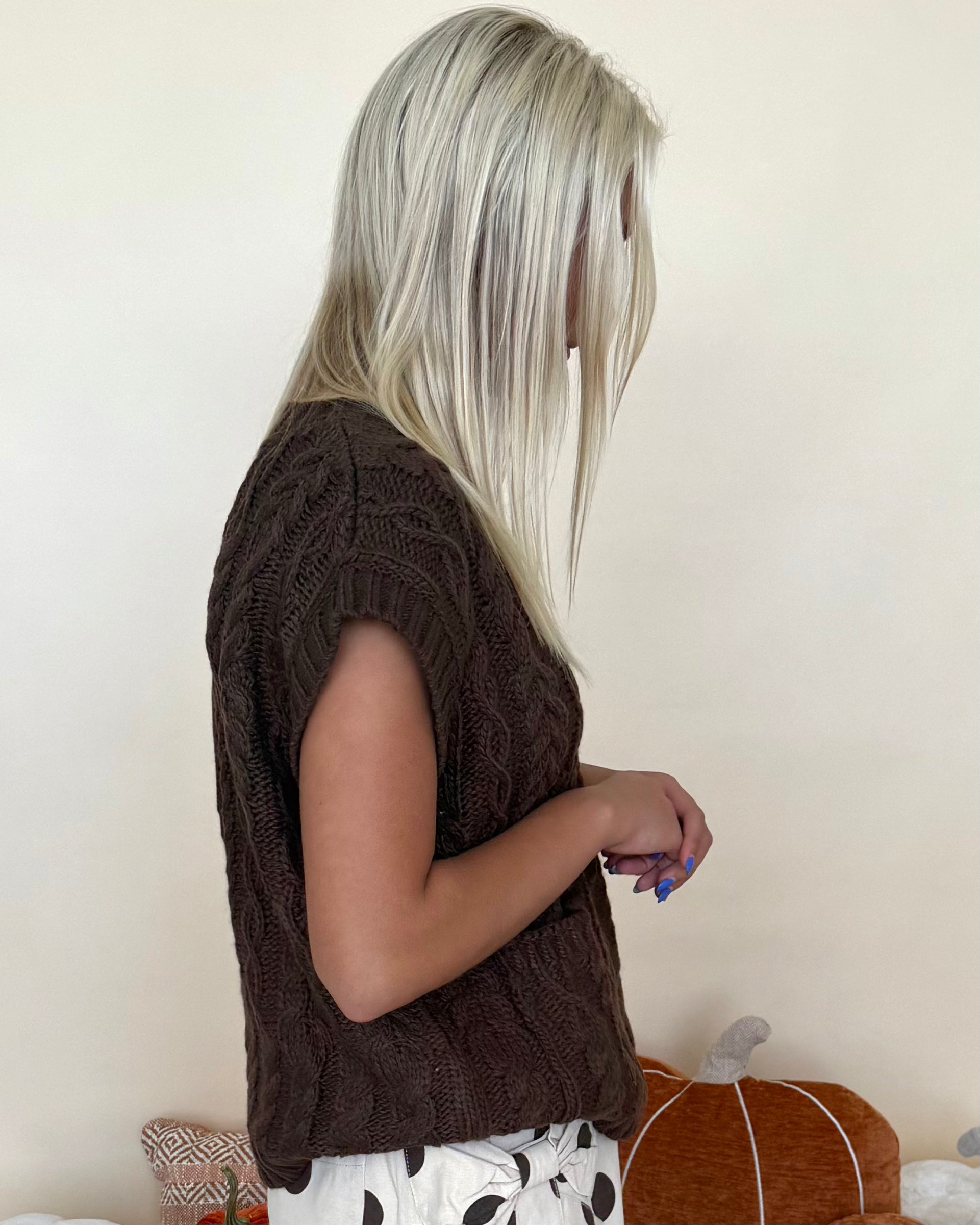 You've Needed Chocolate Cable Sweater Vest-Shop-Womens-Boutique-Clothing