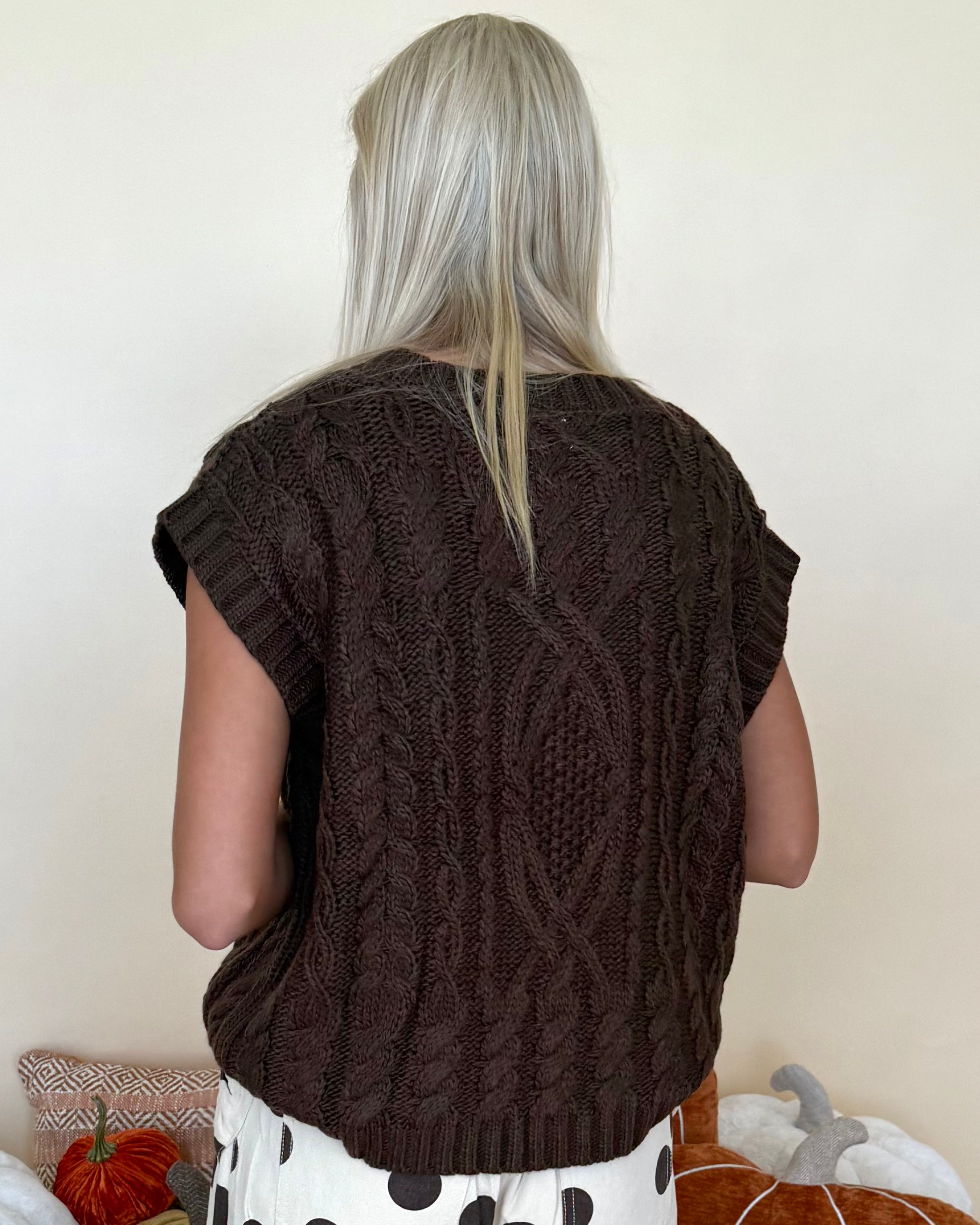 You've Needed Chocolate Cable Sweater Vest-Shop-Womens-Boutique-Clothing