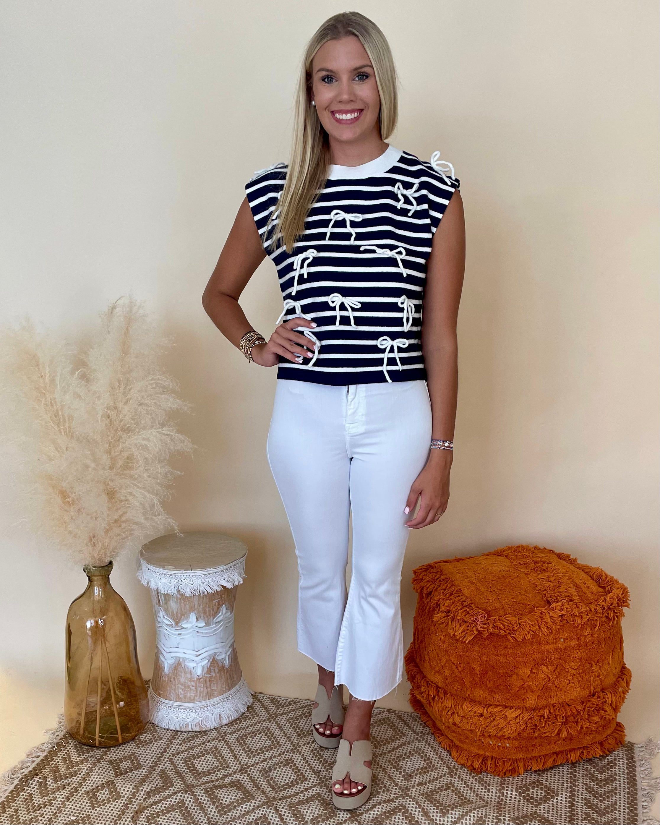 Keeping Tabs Navy Striped Bow Top-Shop-Womens-Boutique-Clothing