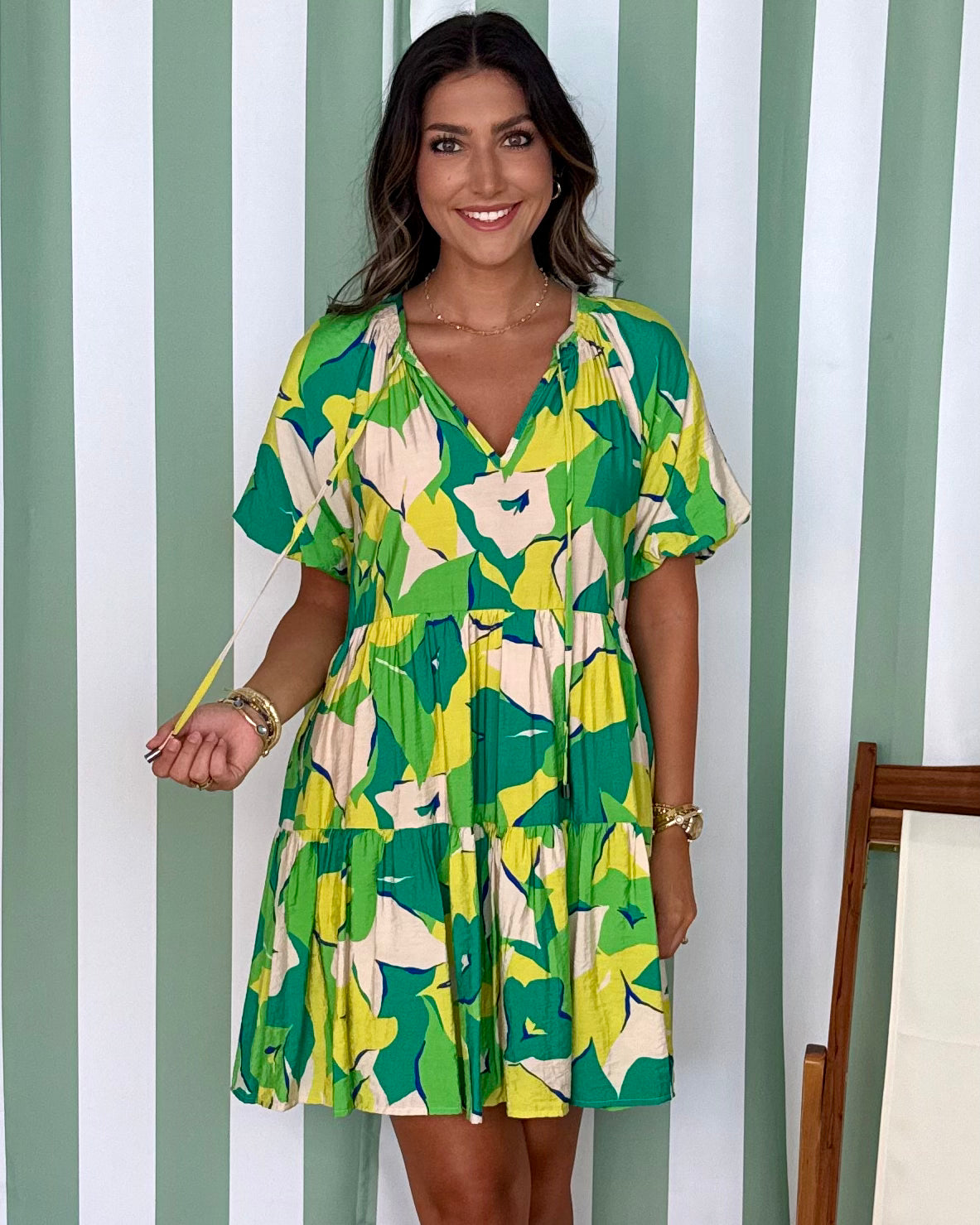 Midnight Sun Green Printed Tier Dress-Shop-Womens-Boutique-Clothing