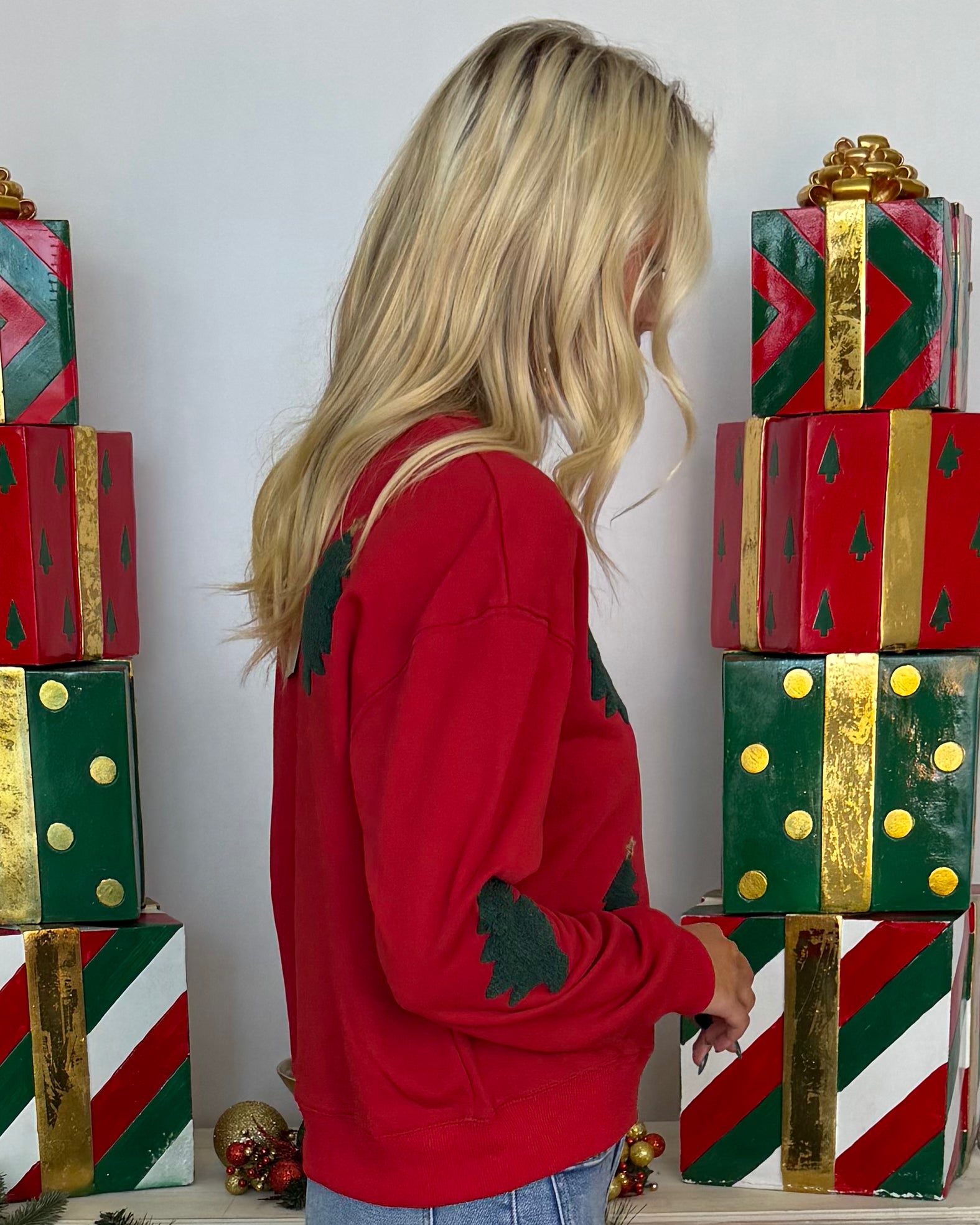Sweet Tooth Poinsettia Christmas Tree Sweatshirt-Shop-Womens-Boutique-Clothing