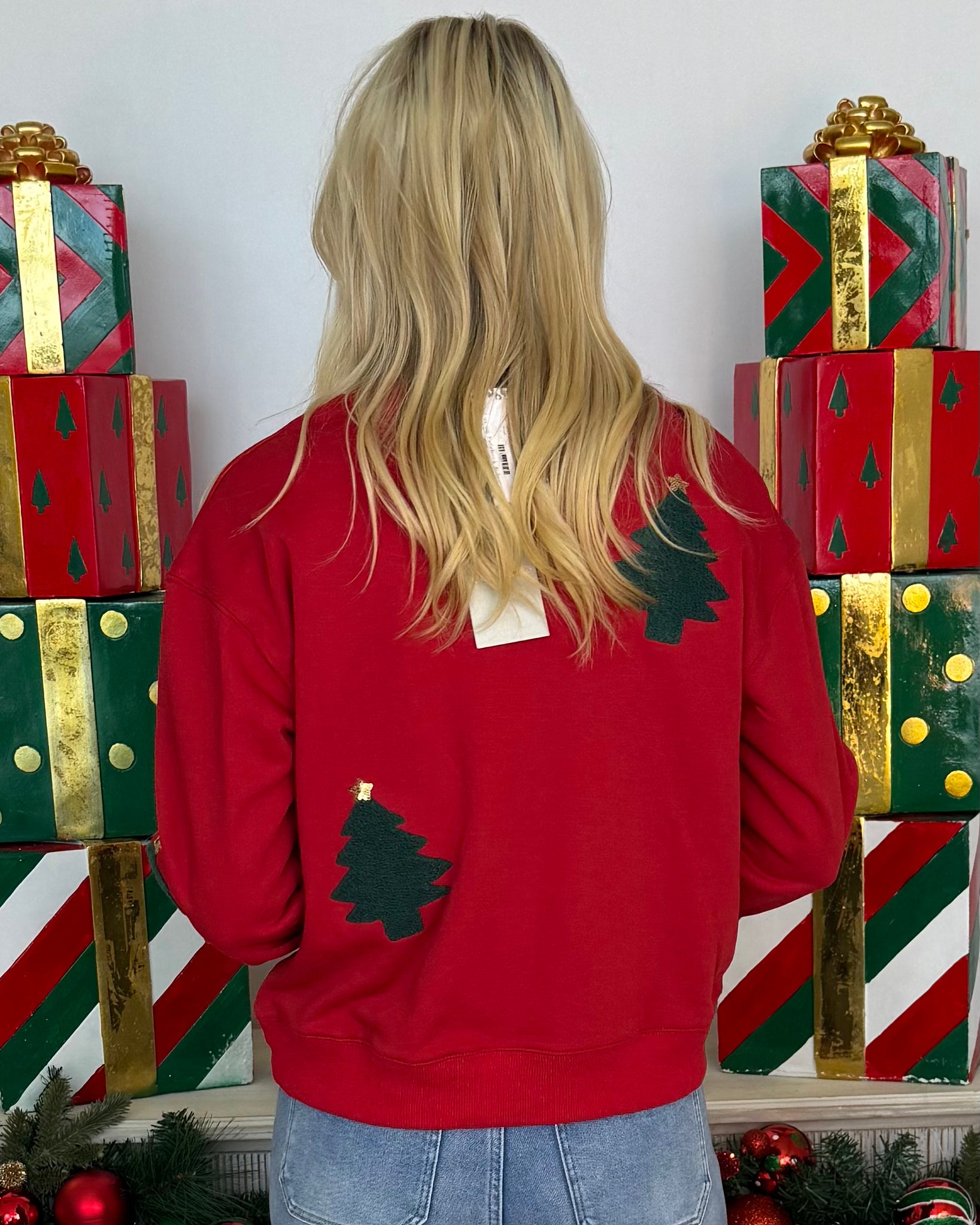 Sweet Tooth Poinsettia Christmas Tree Sweatshirt-Shop-Womens-Boutique-Clothing