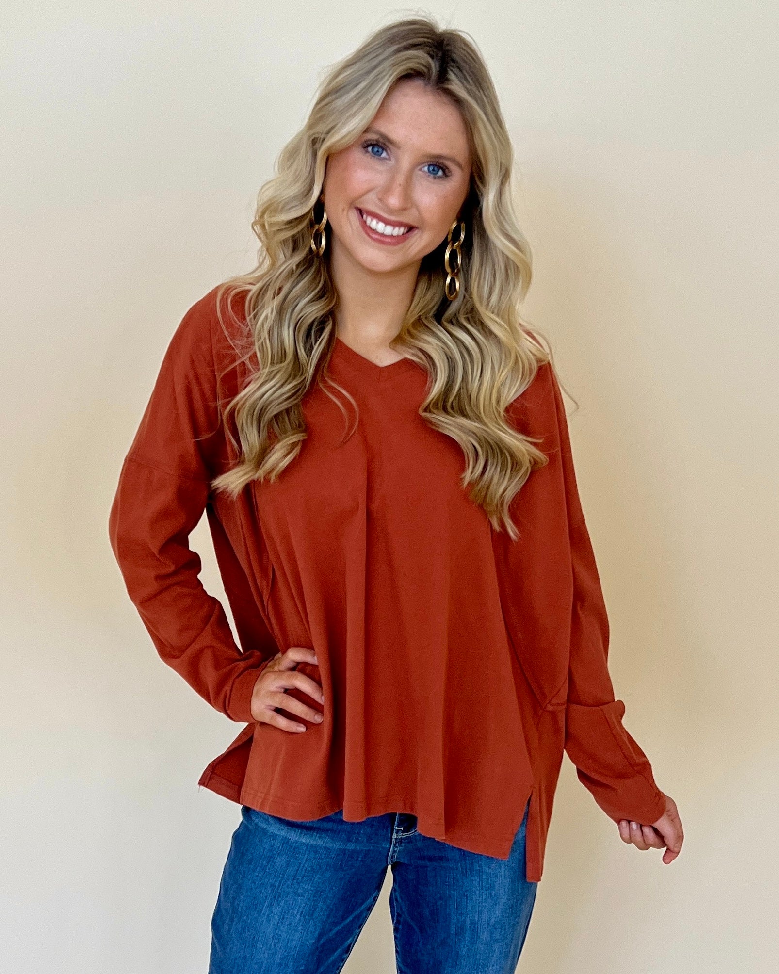 Cold Nights Brick Jersey Dolman Top-Shop-Womens-Boutique-Clothing