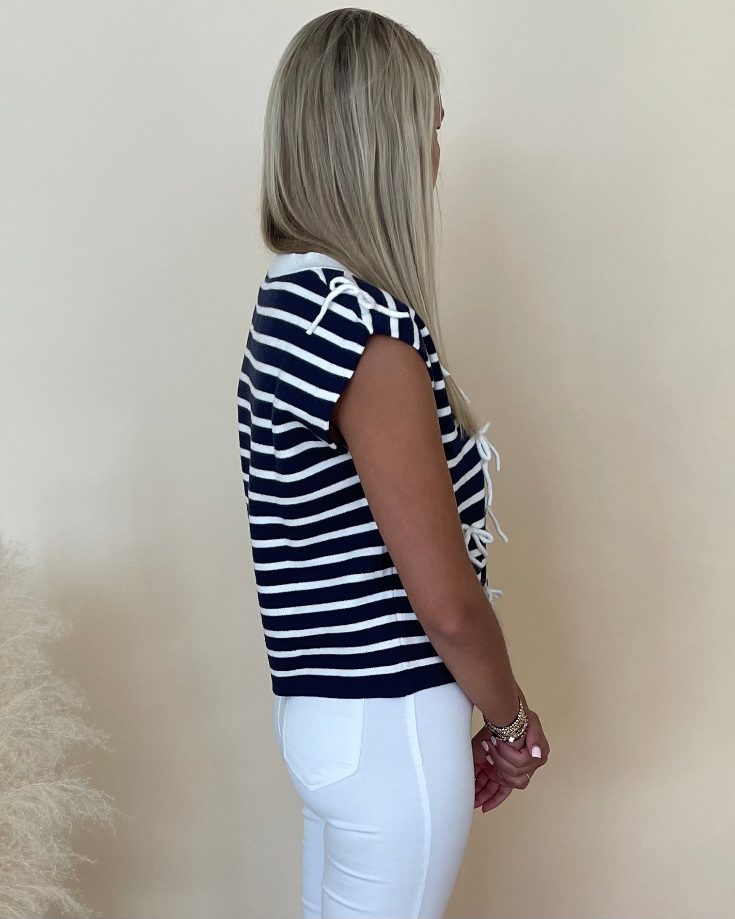 Keeping Tabs Navy Striped Bow Top-Shop-Womens-Boutique-Clothing