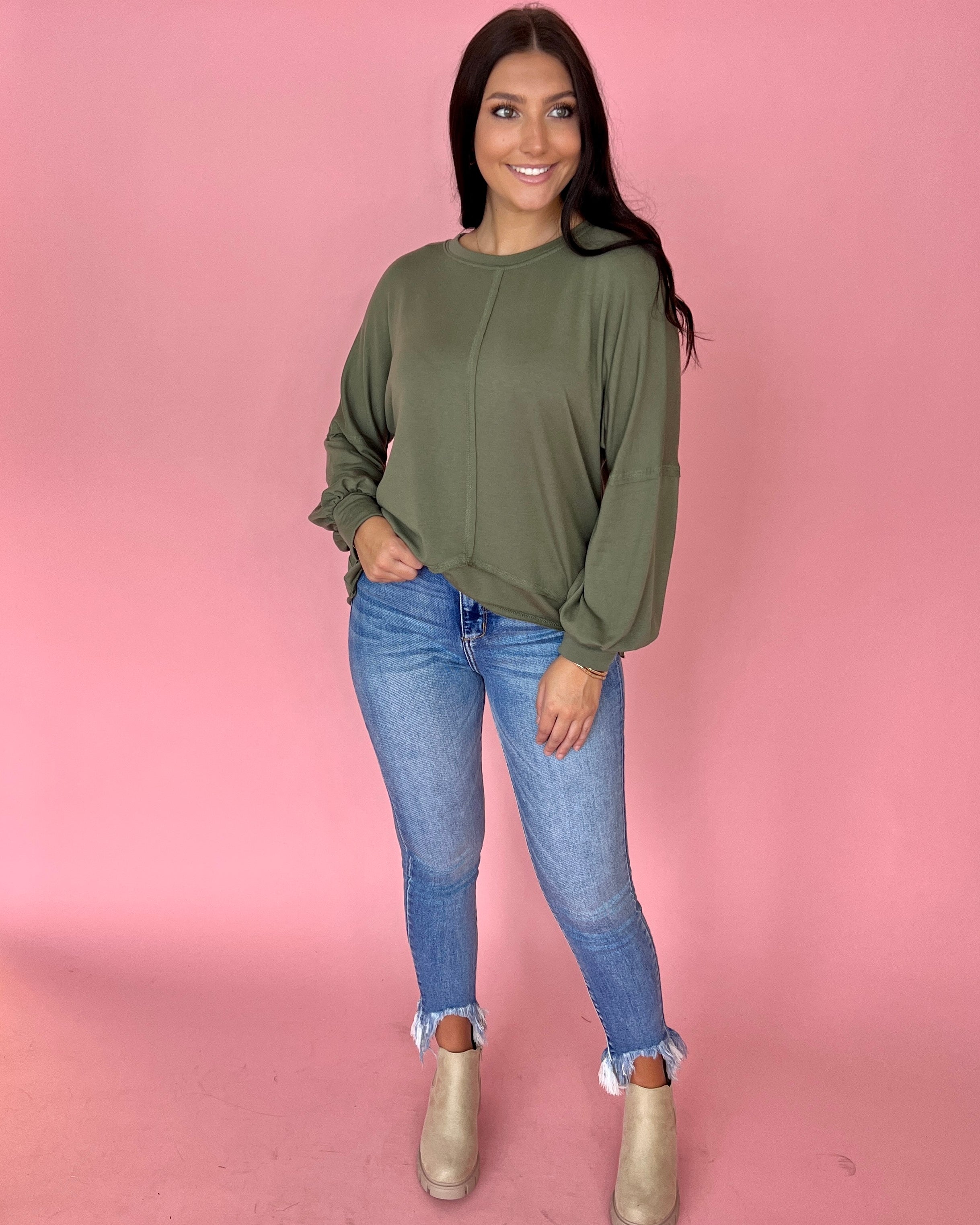Any Way You Like Olive French Terry Top-Shop-Womens-Boutique-Clothing