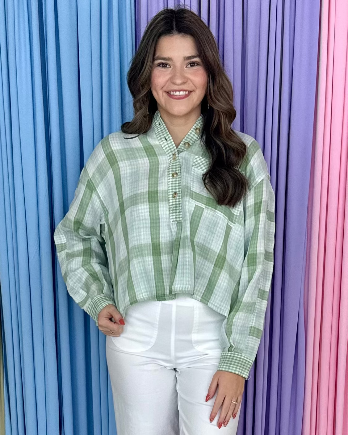 Bright Beginning Apple Green Gingham Top-Shop-Womens-Boutique-Clothing