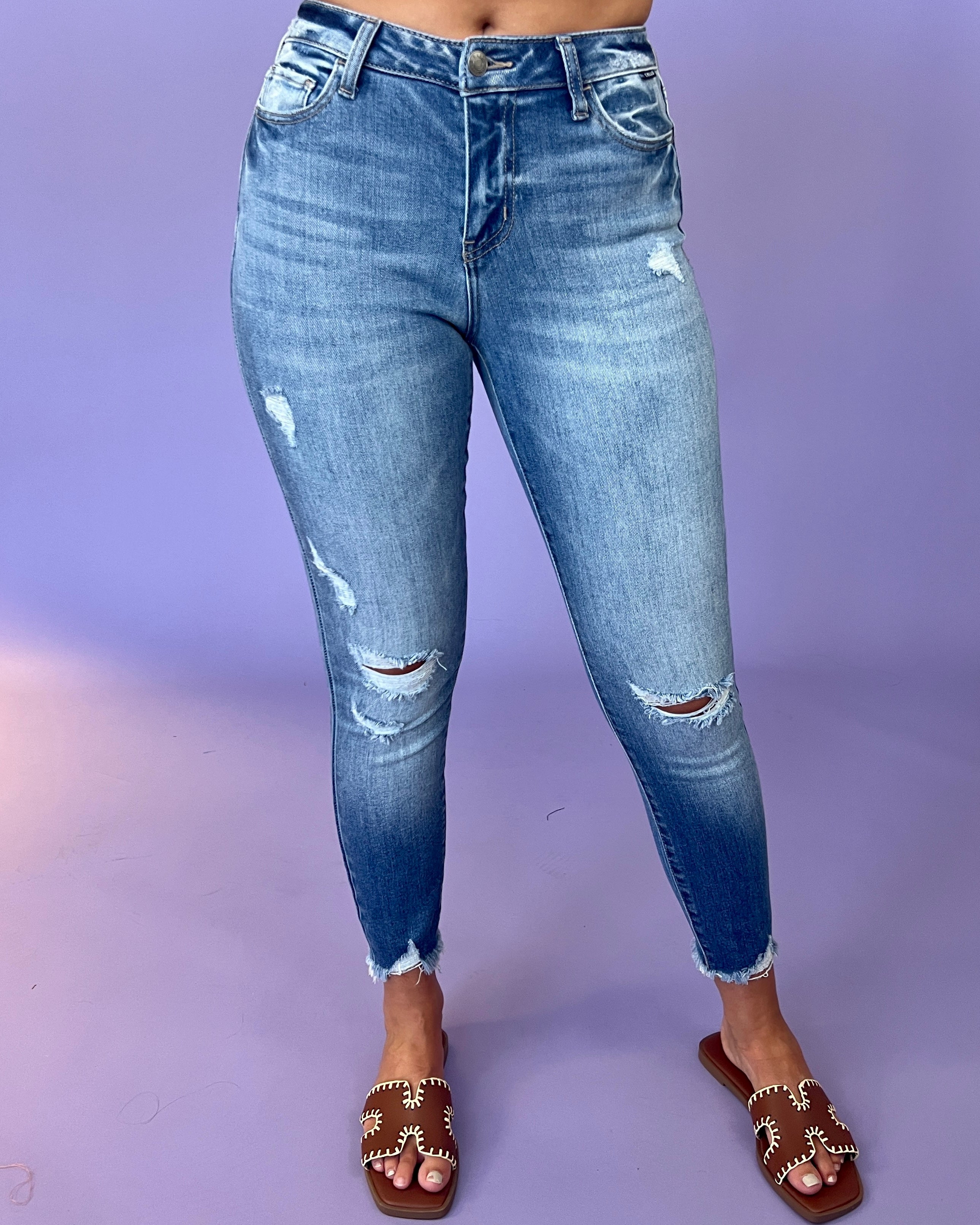 A Leap Light Denim Mid Rise Crop Skinny Distressed Jeans-Shop-Womens-Boutique-Clothing