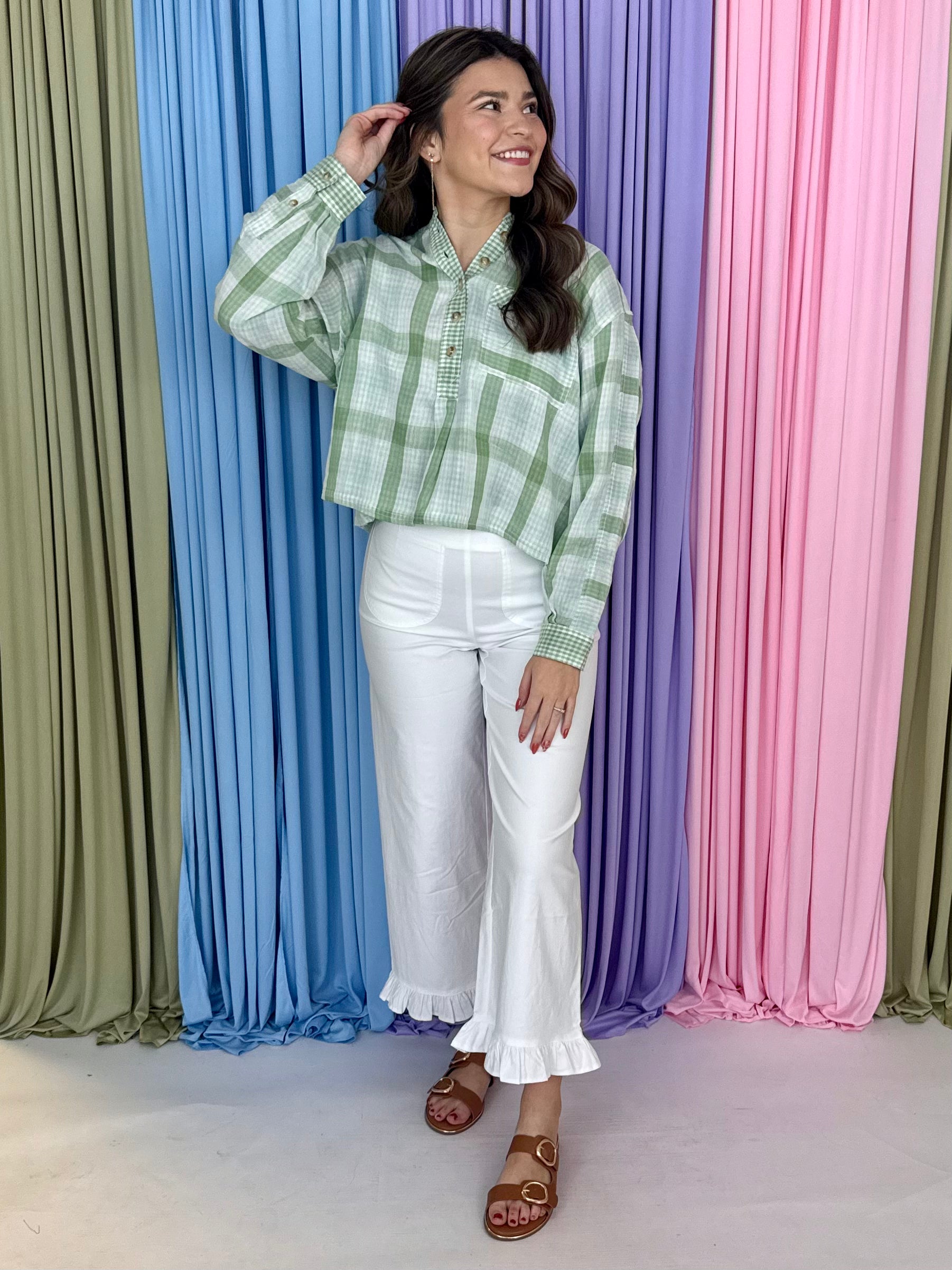 Bright Beginning Apple Green Gingham Top-Shop-Womens-Boutique-Clothing